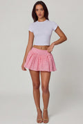 Bow-Detail Broderie Anglaise Mini Skirt in Soft Pink