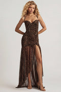 Ruched Asymmetric Corset Gown in Leopard Print