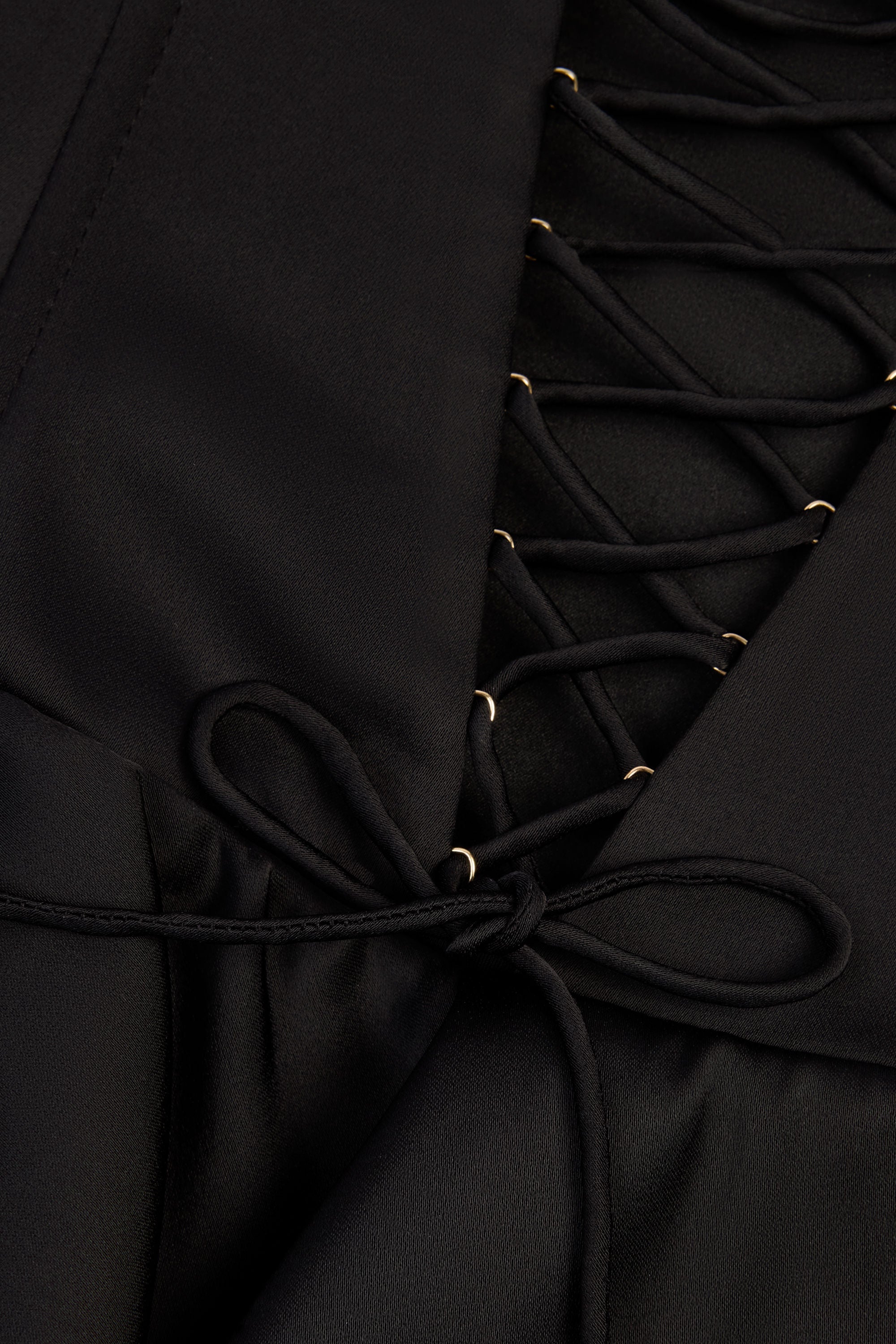 Ruffled Lace-Up Corset Playsuit in Black