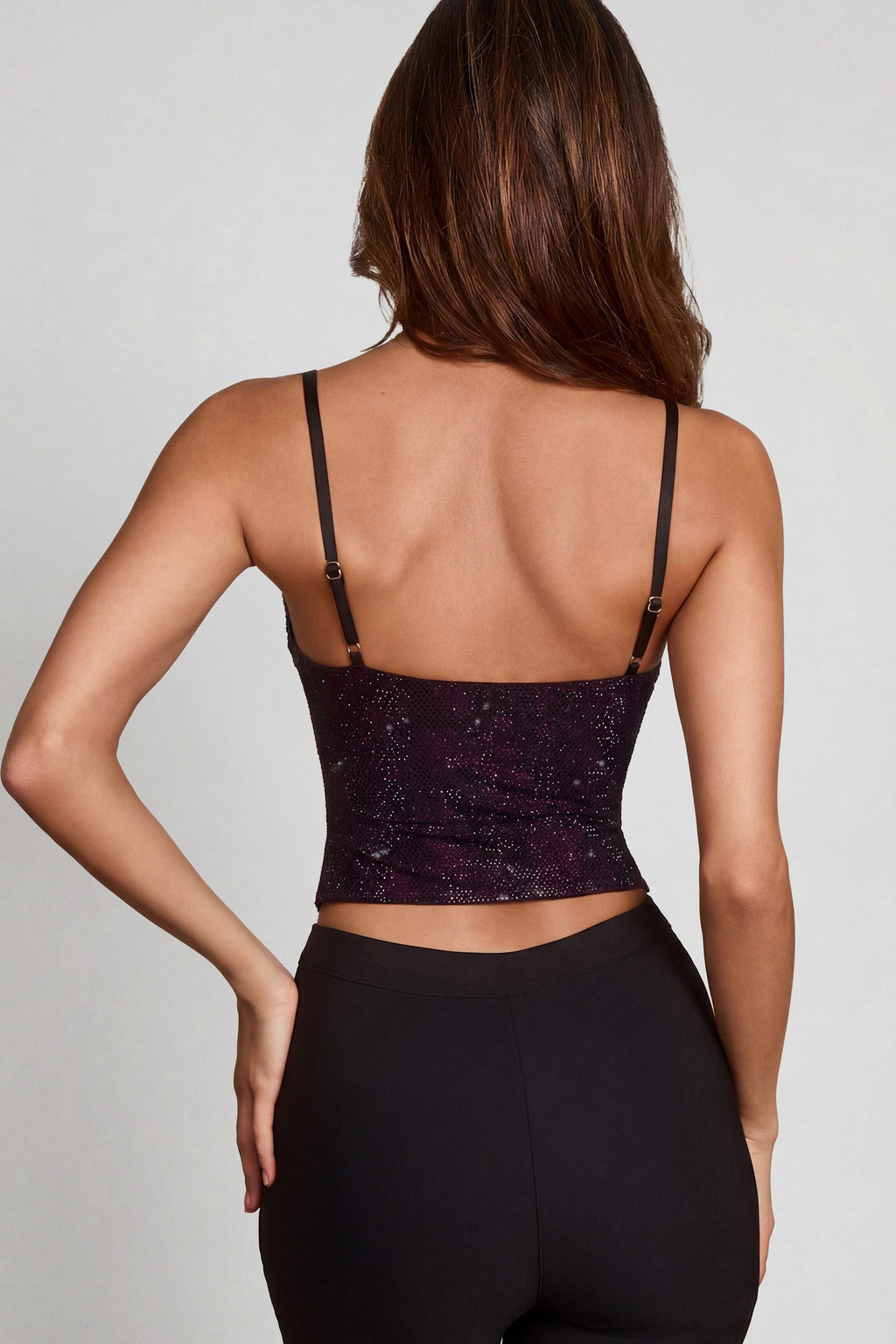 Embellished Peekaboo Cowl-Neck Top in Purple Snake