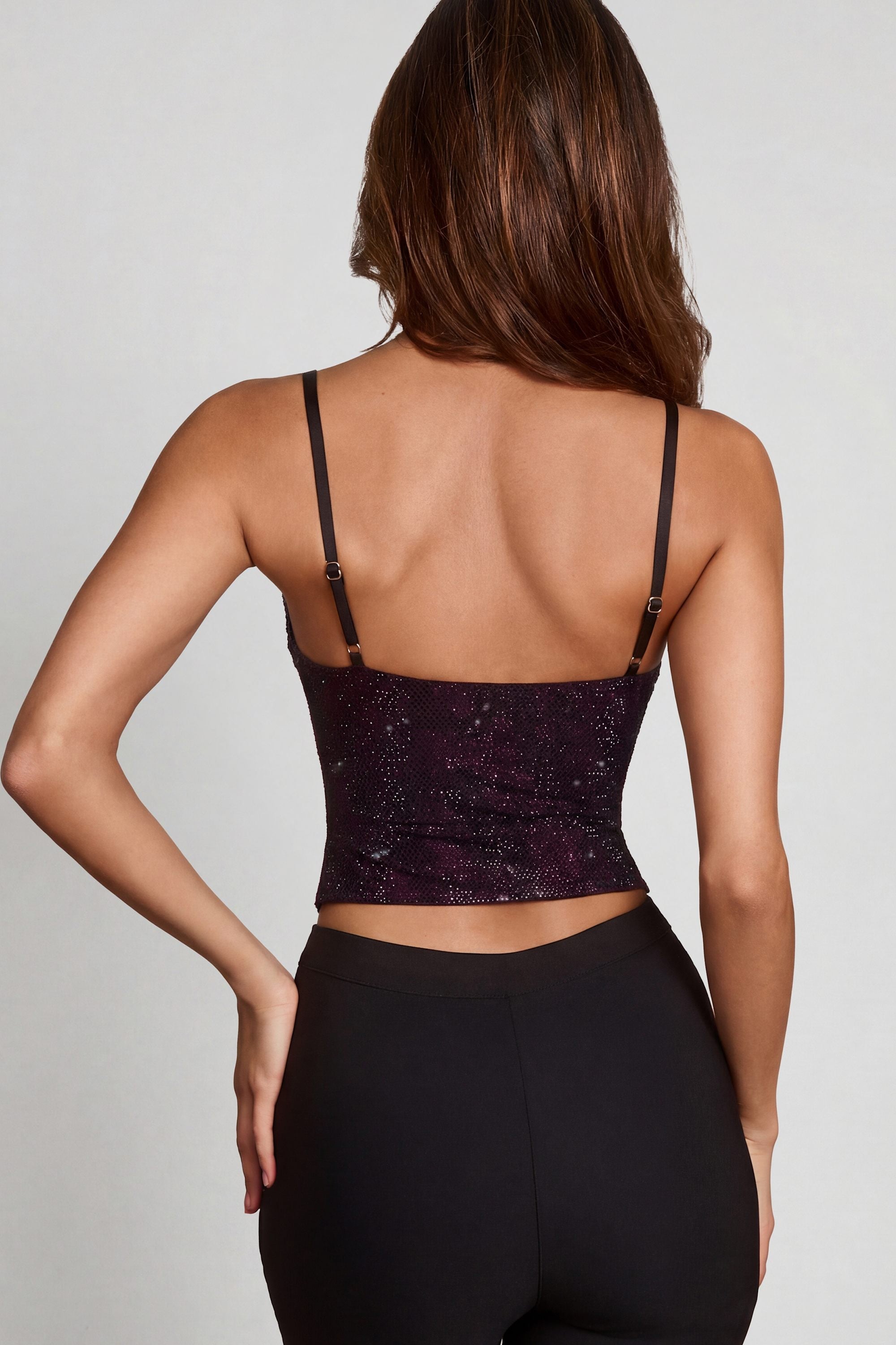 Embellished Peekaboo Cowl-Neck Top in Purple Snake