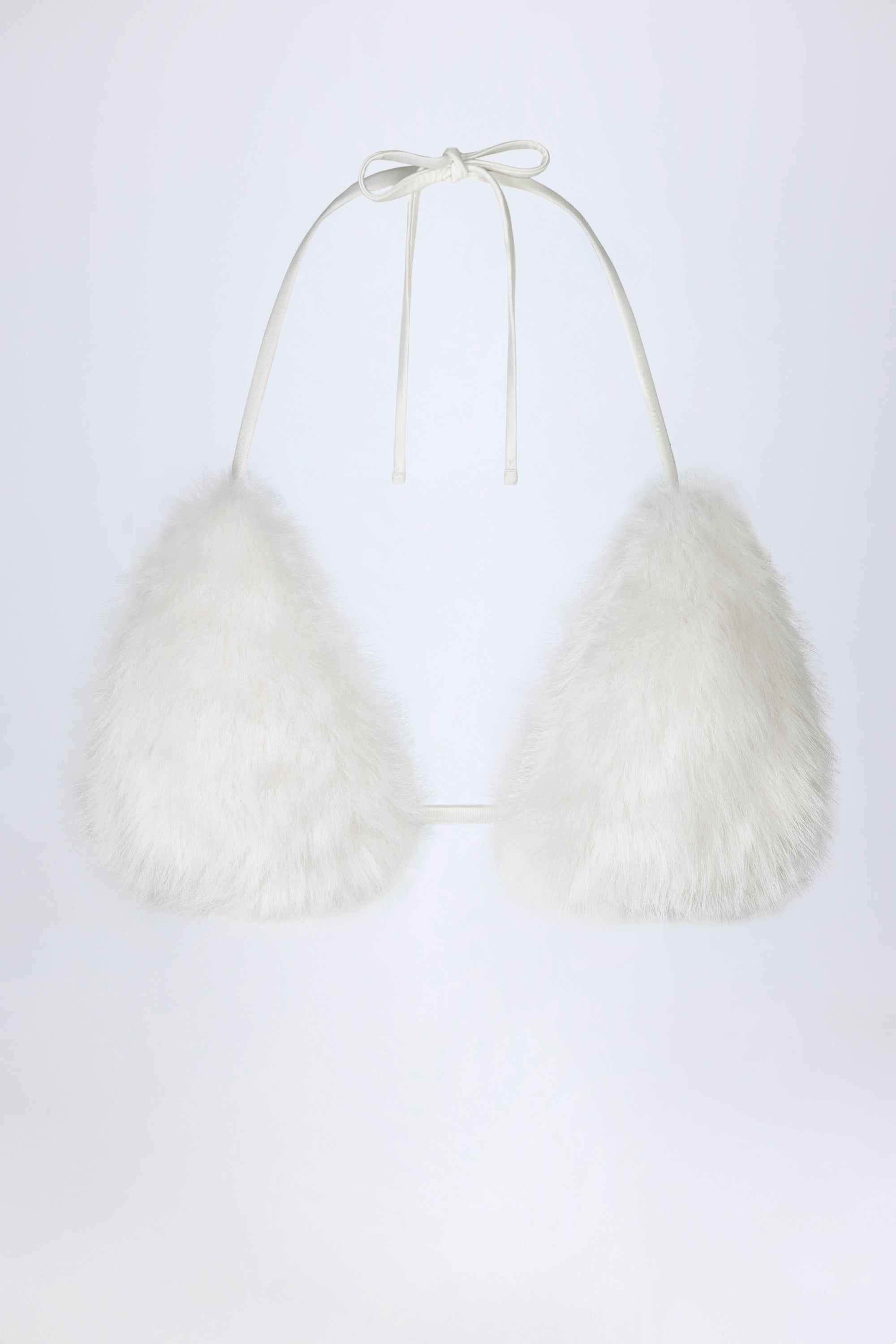 Faux Fur Triangle Bralette in White