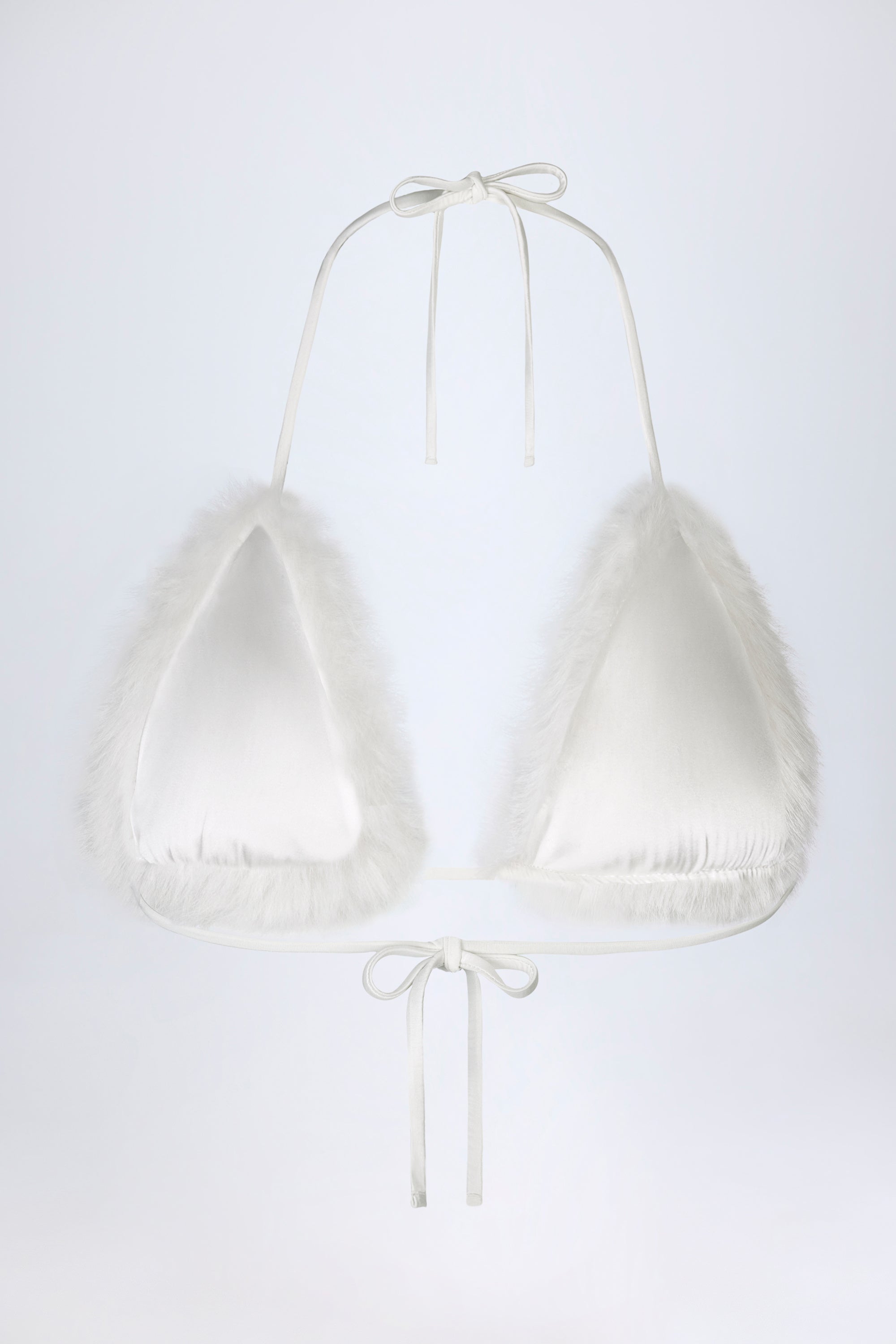 Faux Fur Triangle Bralette in White