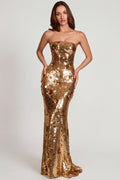 3D Embellished Bandeau Maxi Dress in Gold