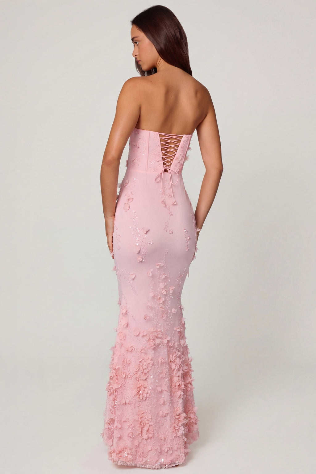 Lace-Up Corset Maxi Dress in Soft Pink