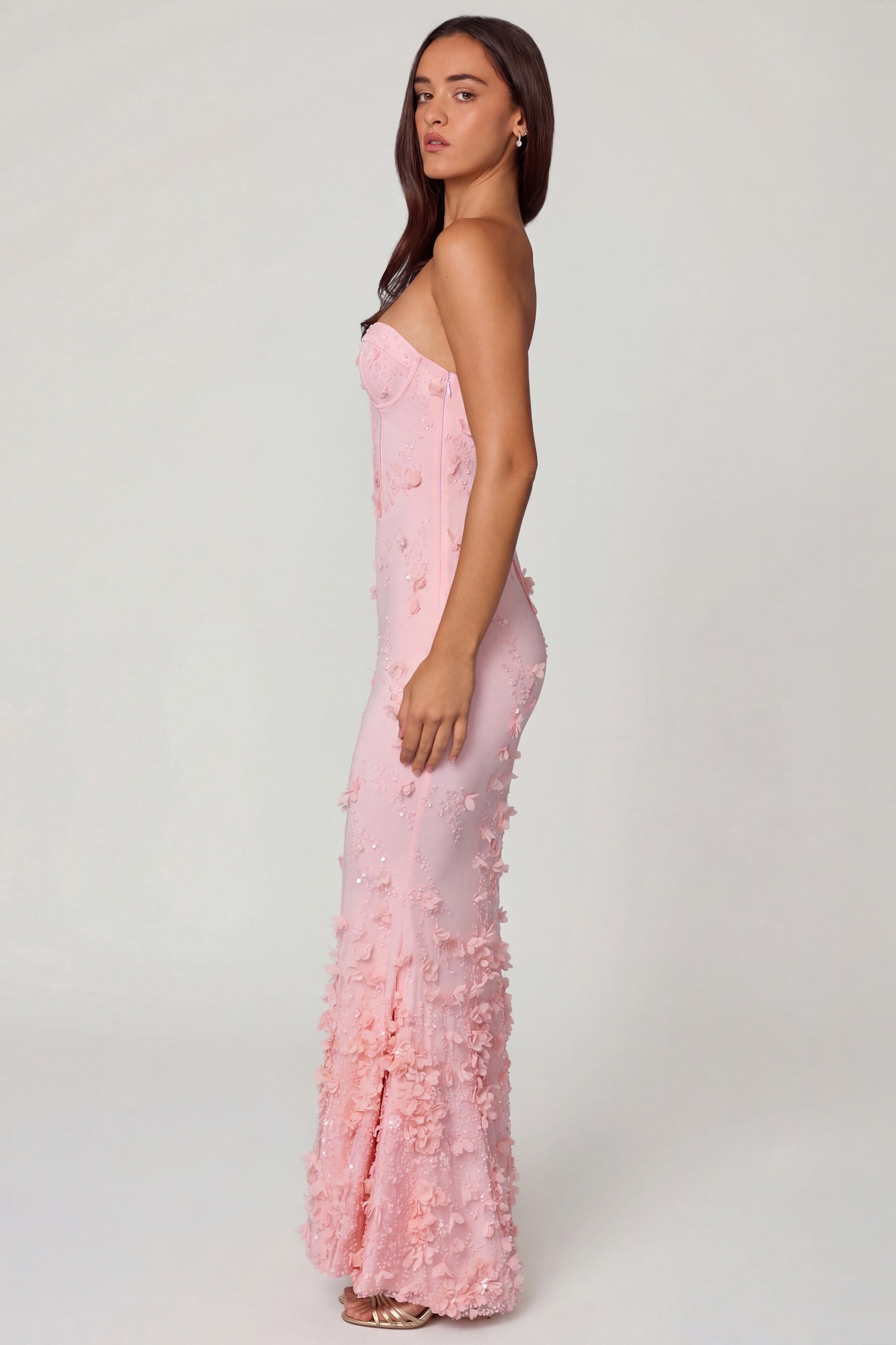 Lace-Up Corset Maxi Dress in Soft Pink