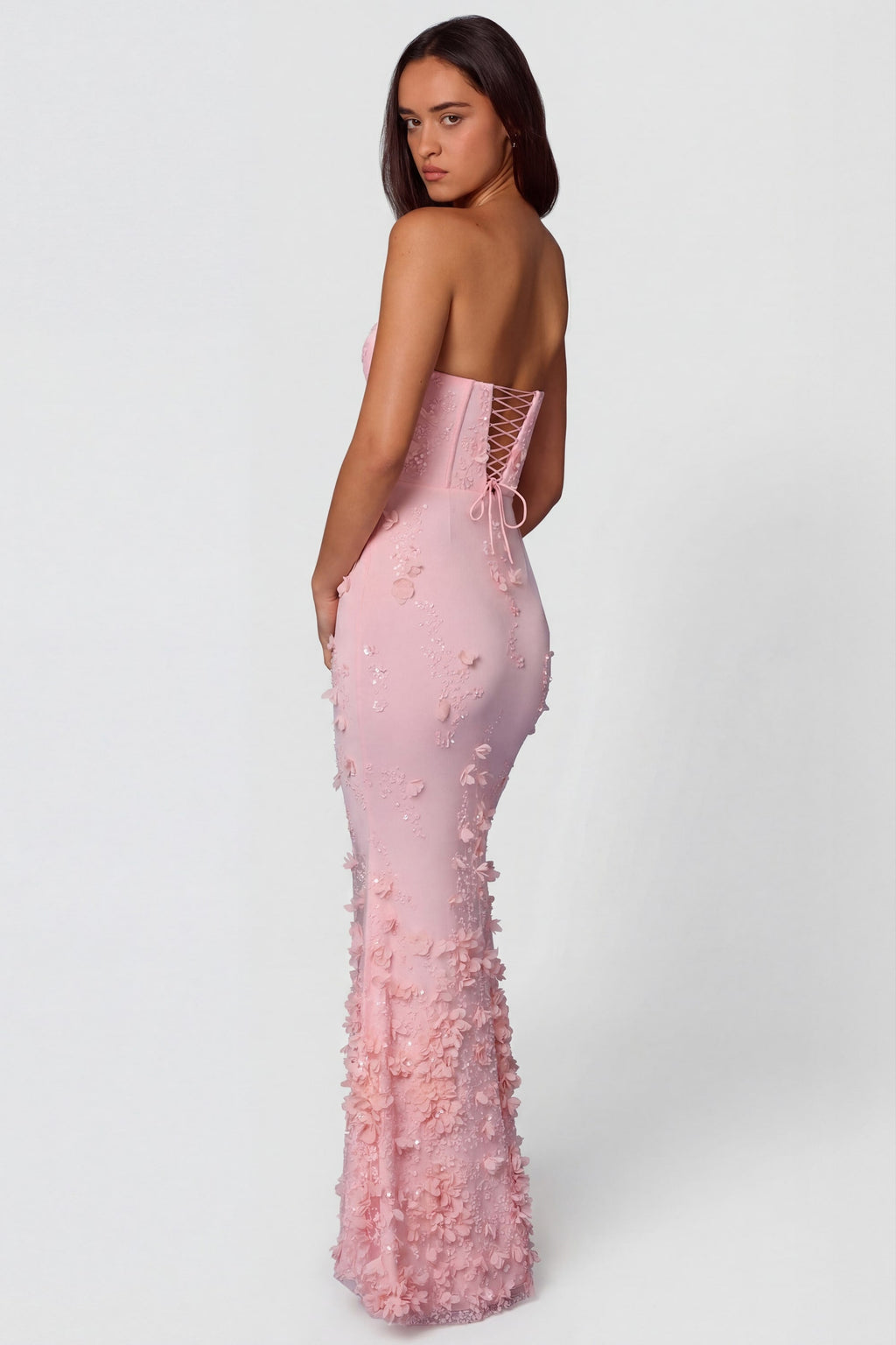 Lace-Up Corset Maxi Dress in Soft Pink