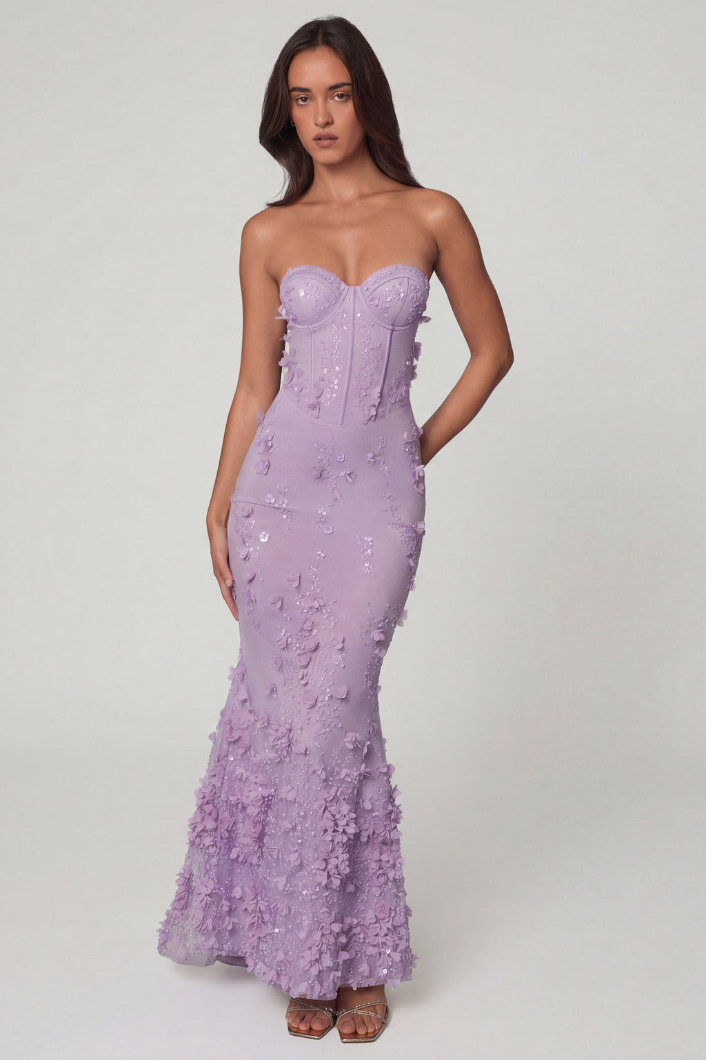 Lace-Up Corset Maxi Dress in Lilac
