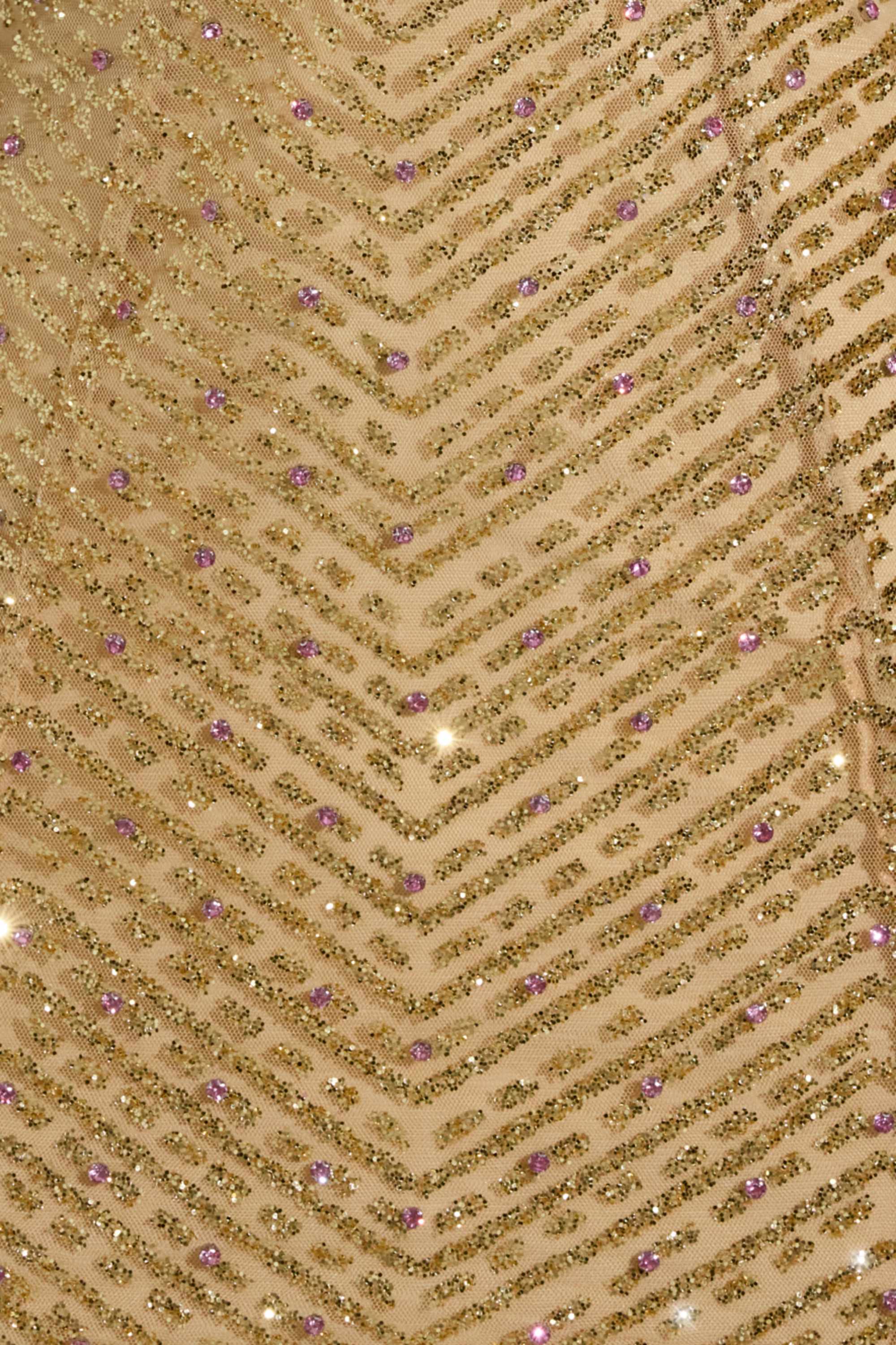 Embellished Halterneck Mini Dress in Gold