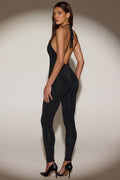 Embellished Jersey Halterneck Jumpsuit in Black