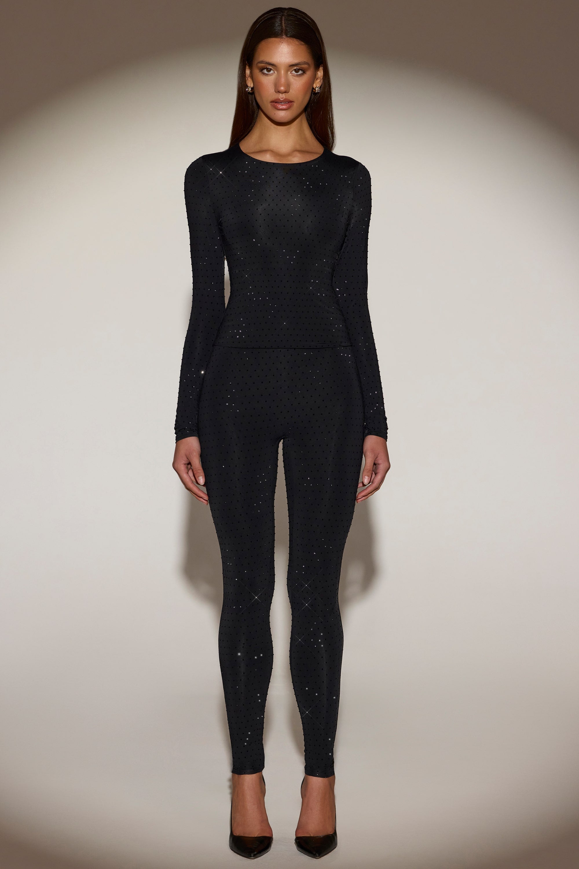 Embellished Jersey High-Waisted Leggings in Black