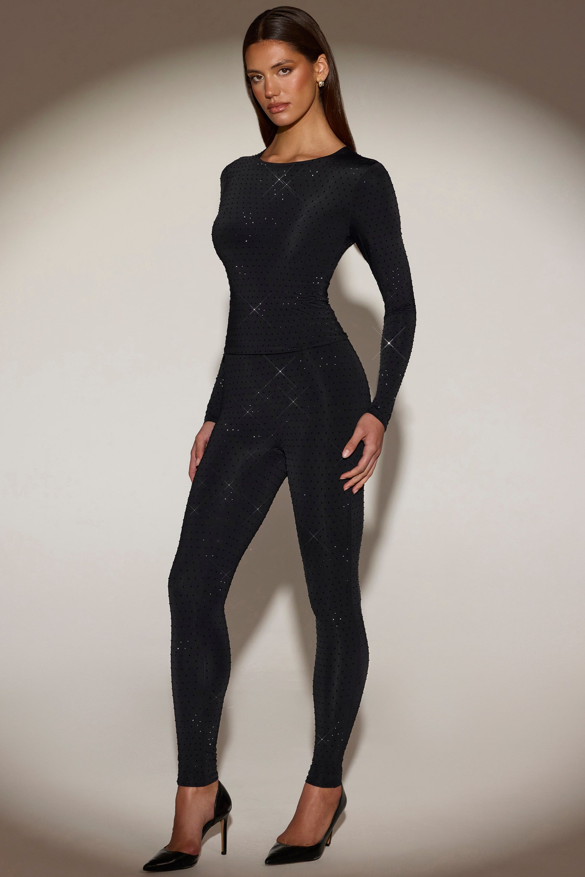 Embellished Jersey High-Waisted Leggings in Black