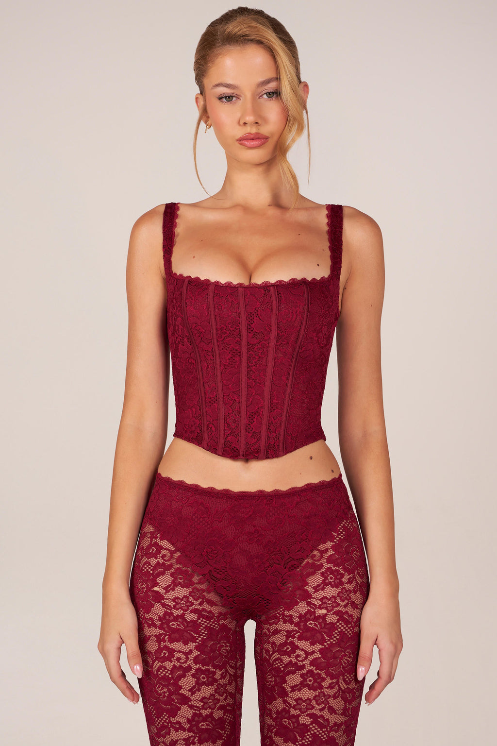 Lace-Up Corset Top in Cherry Red