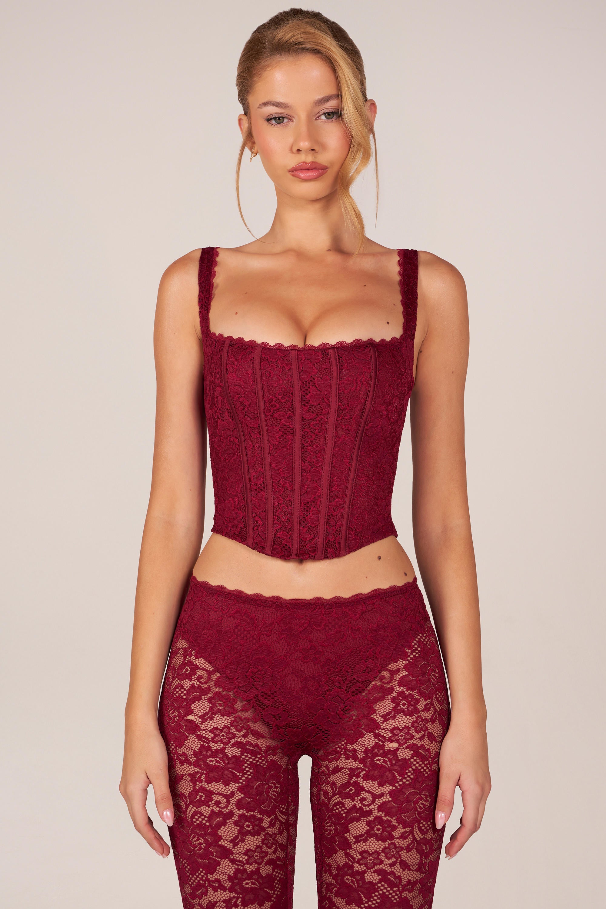 Lace-Up Corset Top in Cherry Red
