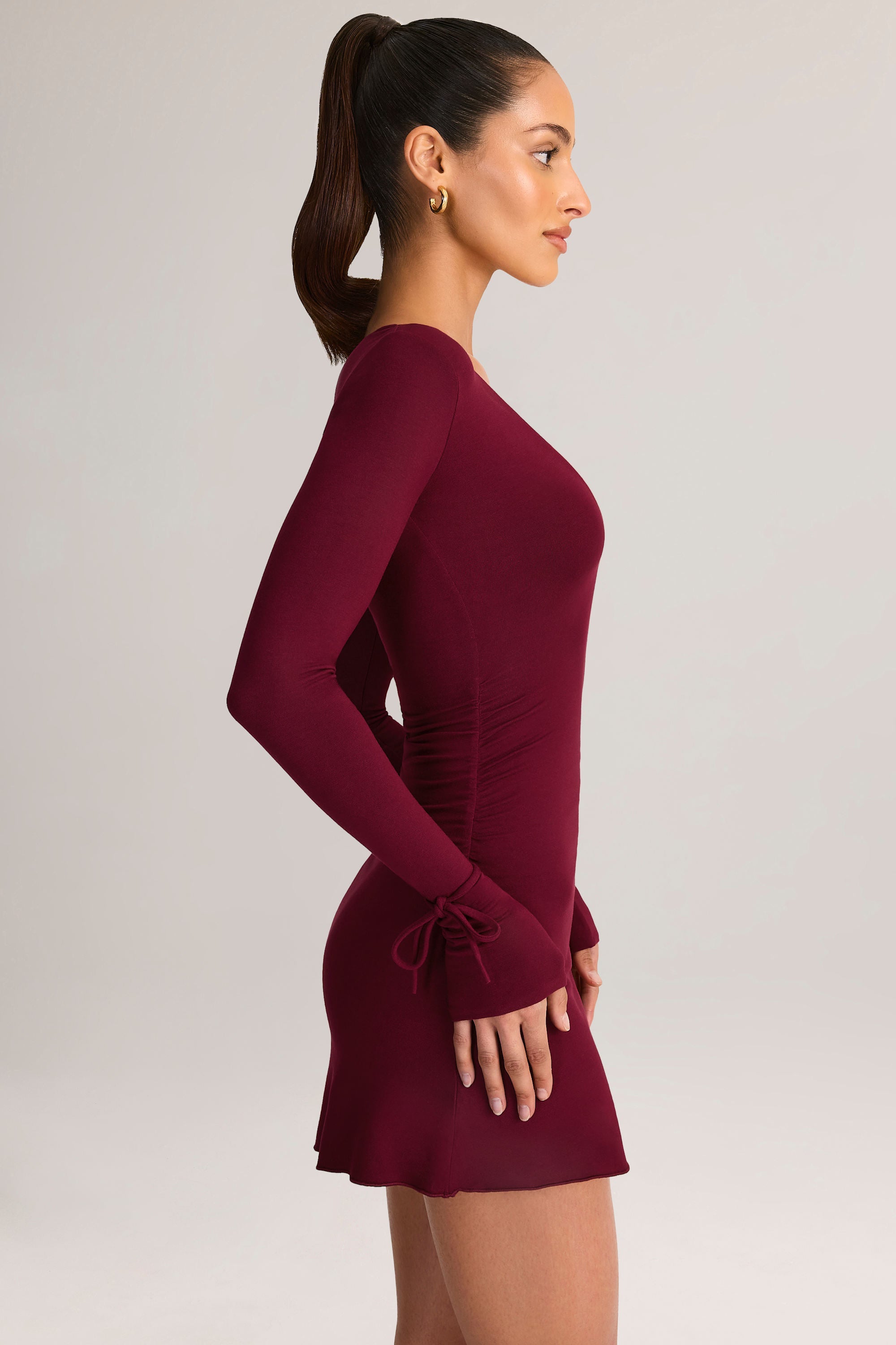 Modal Long-Sleeve Mini Dress in Wine