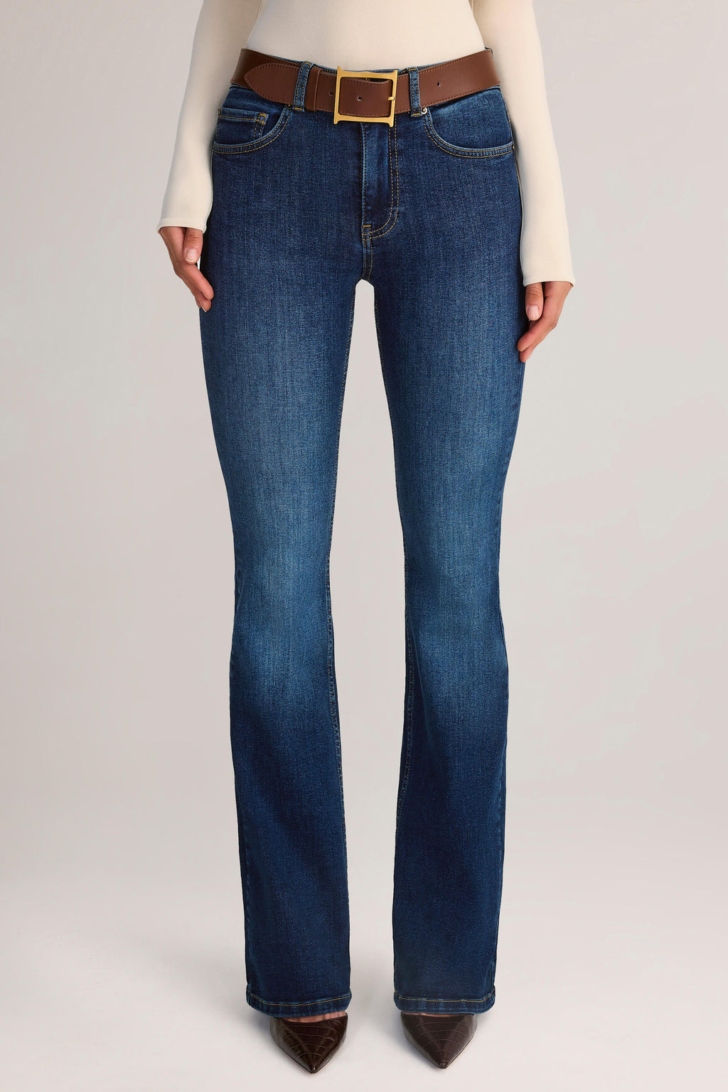 Denim Mid-Rise Flared Jeans in Indigo