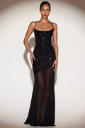 Embellished Sweetheart-Neck Backless Gown in Black