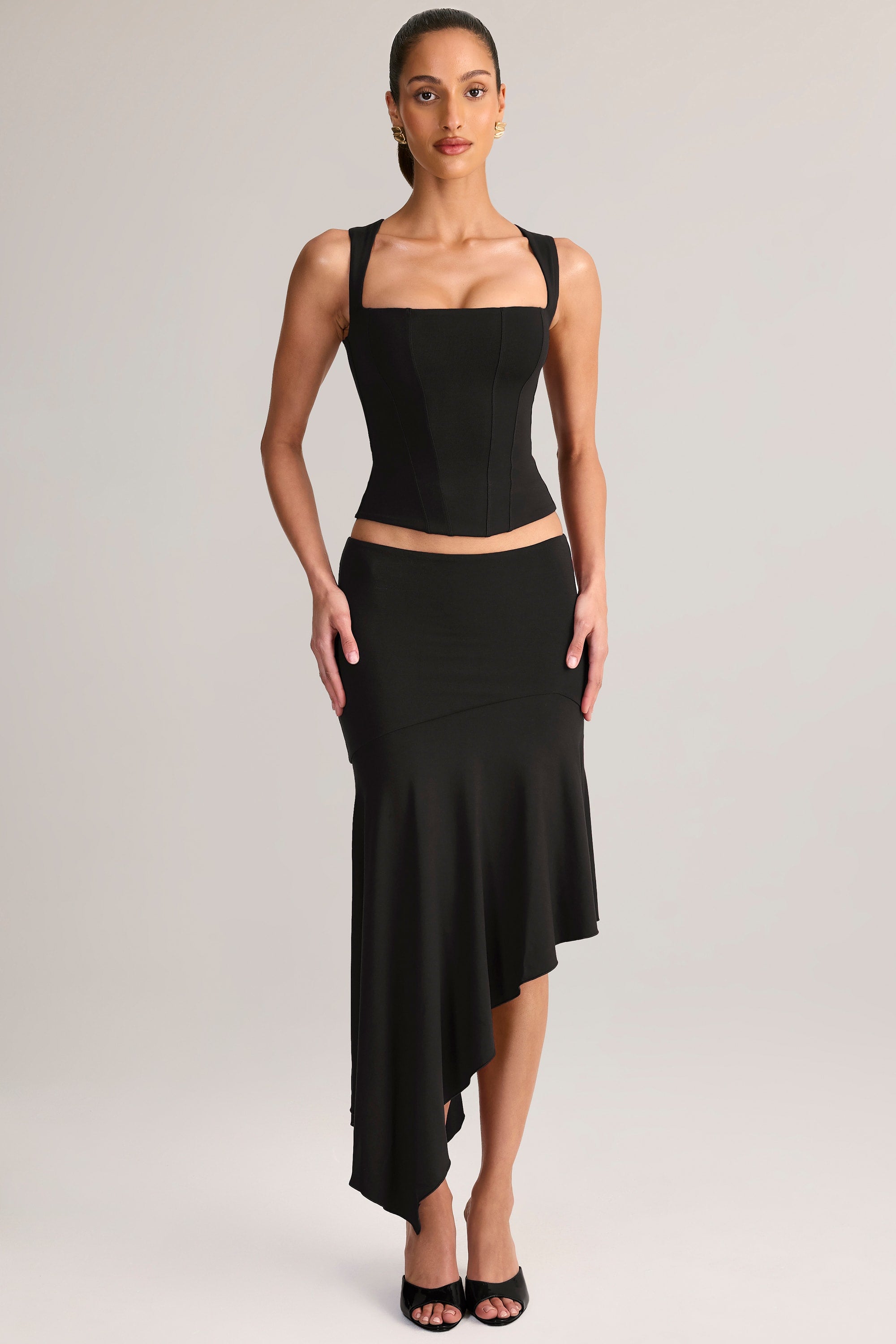 Modal Low-Rise Asymmetric Midaxi Skirt in Black