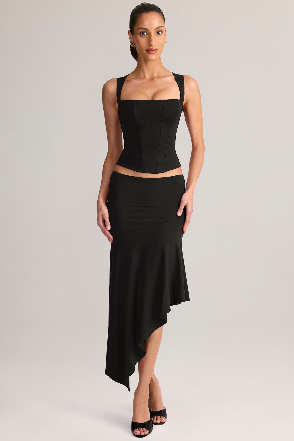 Modal Low-Rise Asymmetric Midaxi Skirt in Black