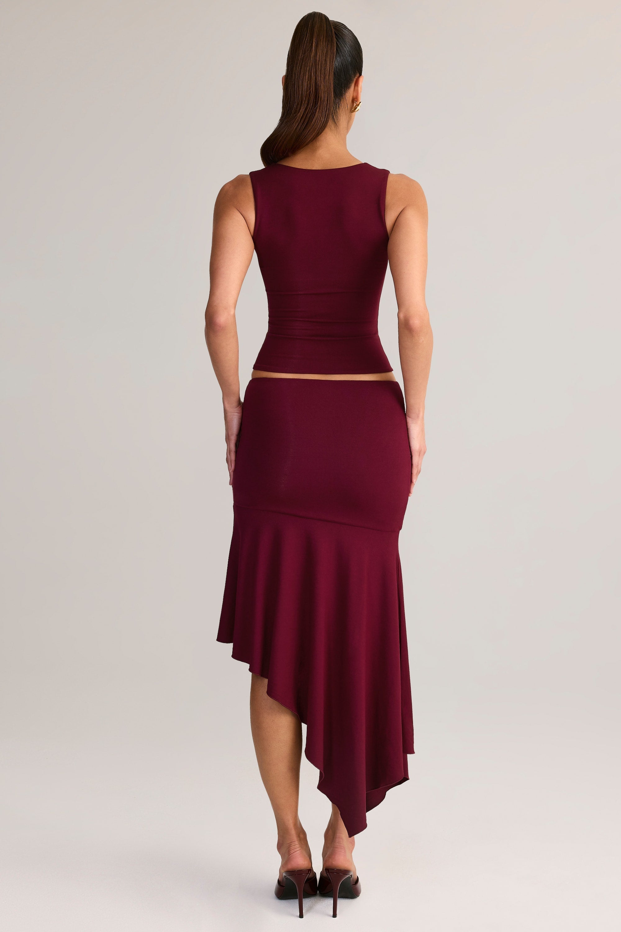 Modal Low-Rise Asymmetric Midaxi Skirt in Wine