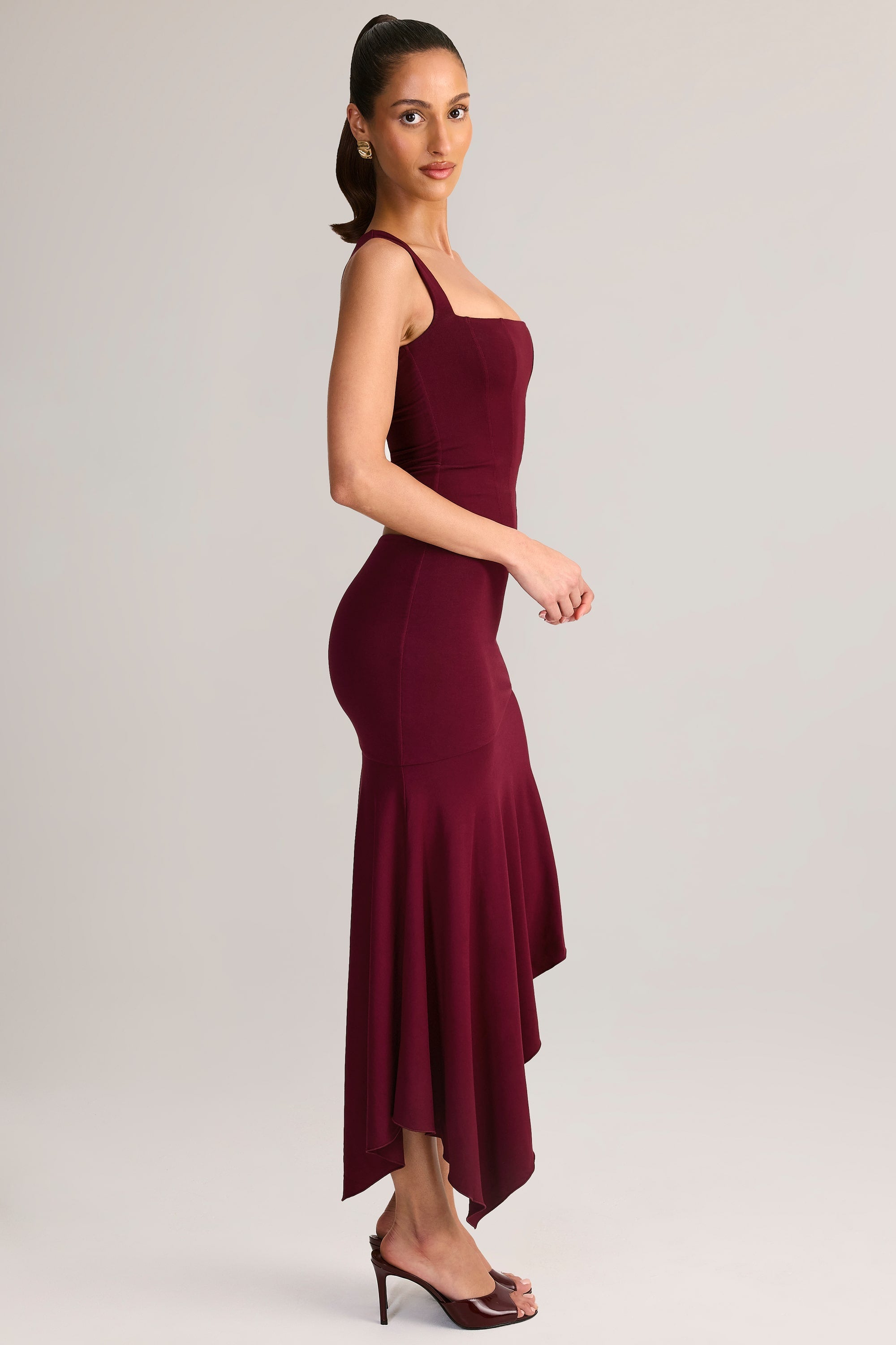 Modal Low-Rise Asymmetric Midaxi Skirt in Wine