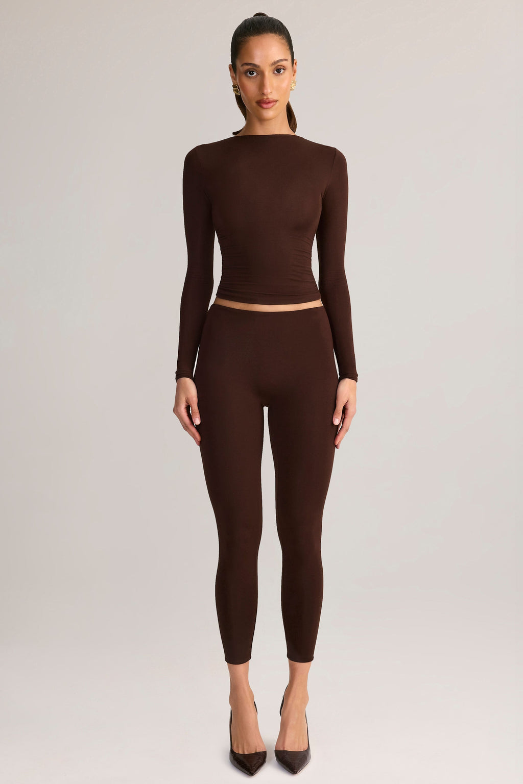 Modal Mid-Rise Cropped Leggings in Chocolate Brown