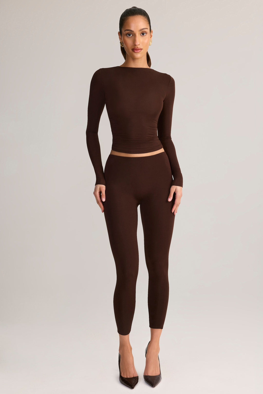 Modal Mid-Rise Cropped Leggings in Chocolate Brown