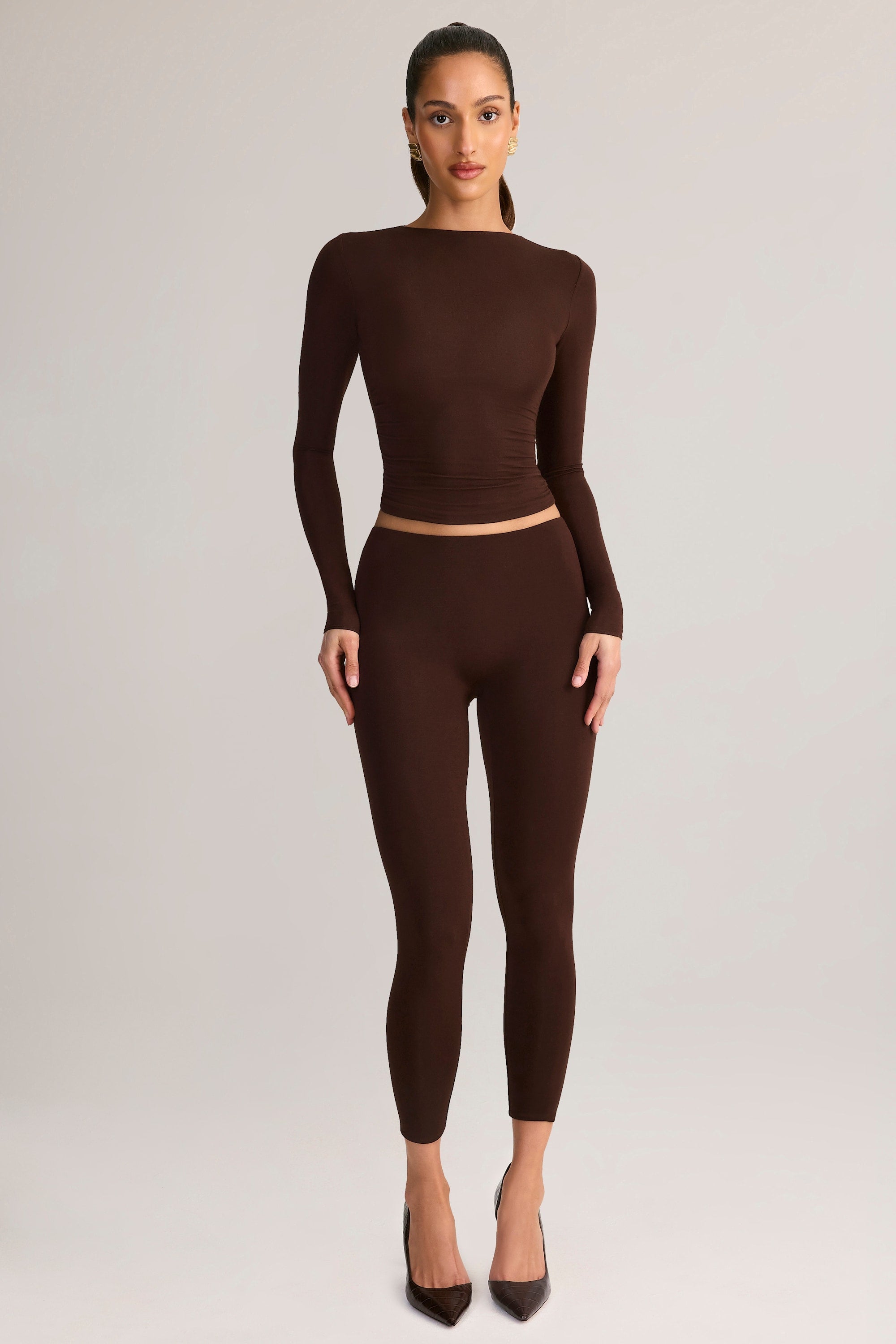 Modal Mid-Rise Cropped Leggings in Chocolate Brown
