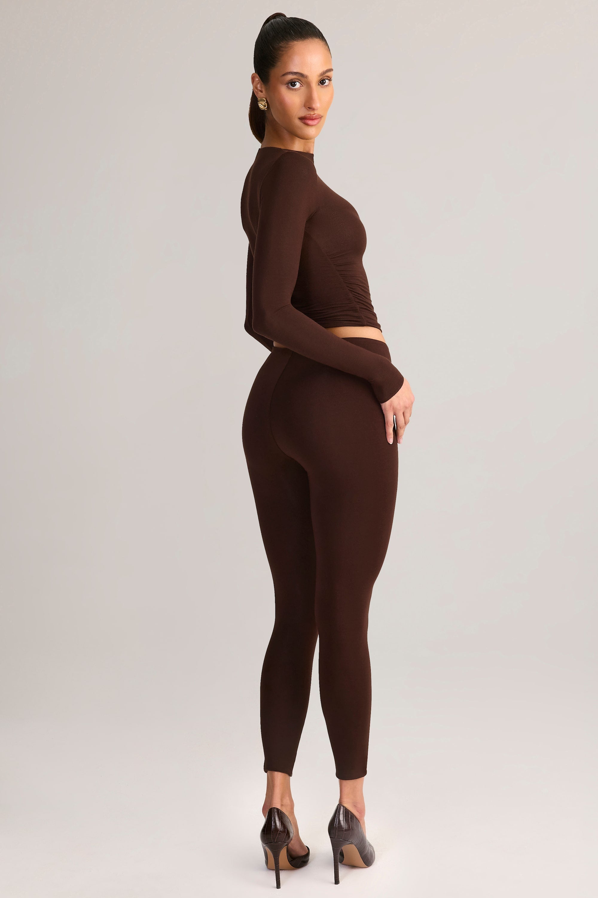 Modal Mid-Rise Cropped Leggings in Chocolate Brown