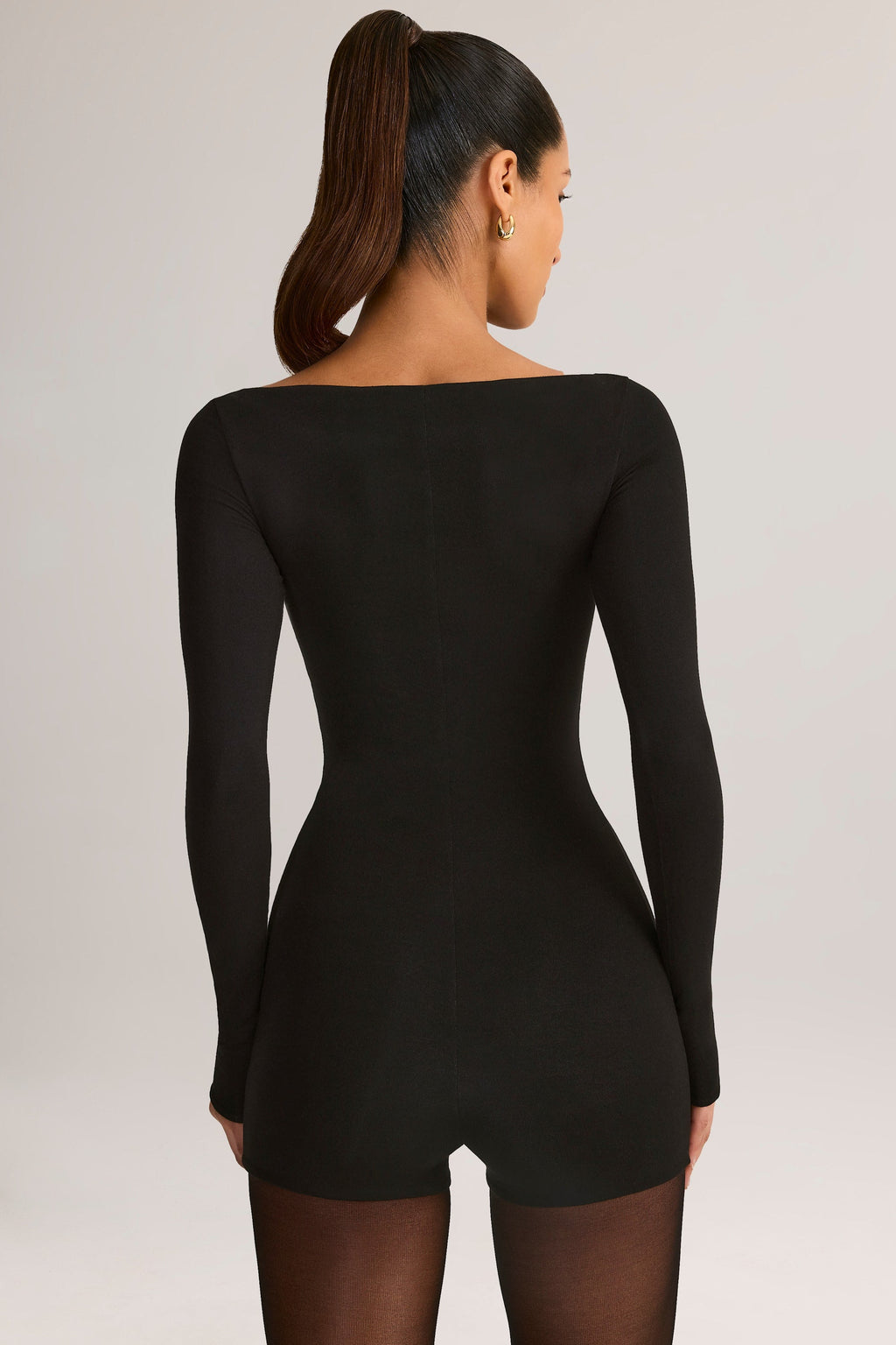 Modal Boat-Neck Long-Sleeve Mini Playsuit in Black