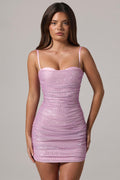 Embellished Peekaboo Ruched Mini Dress in Pink