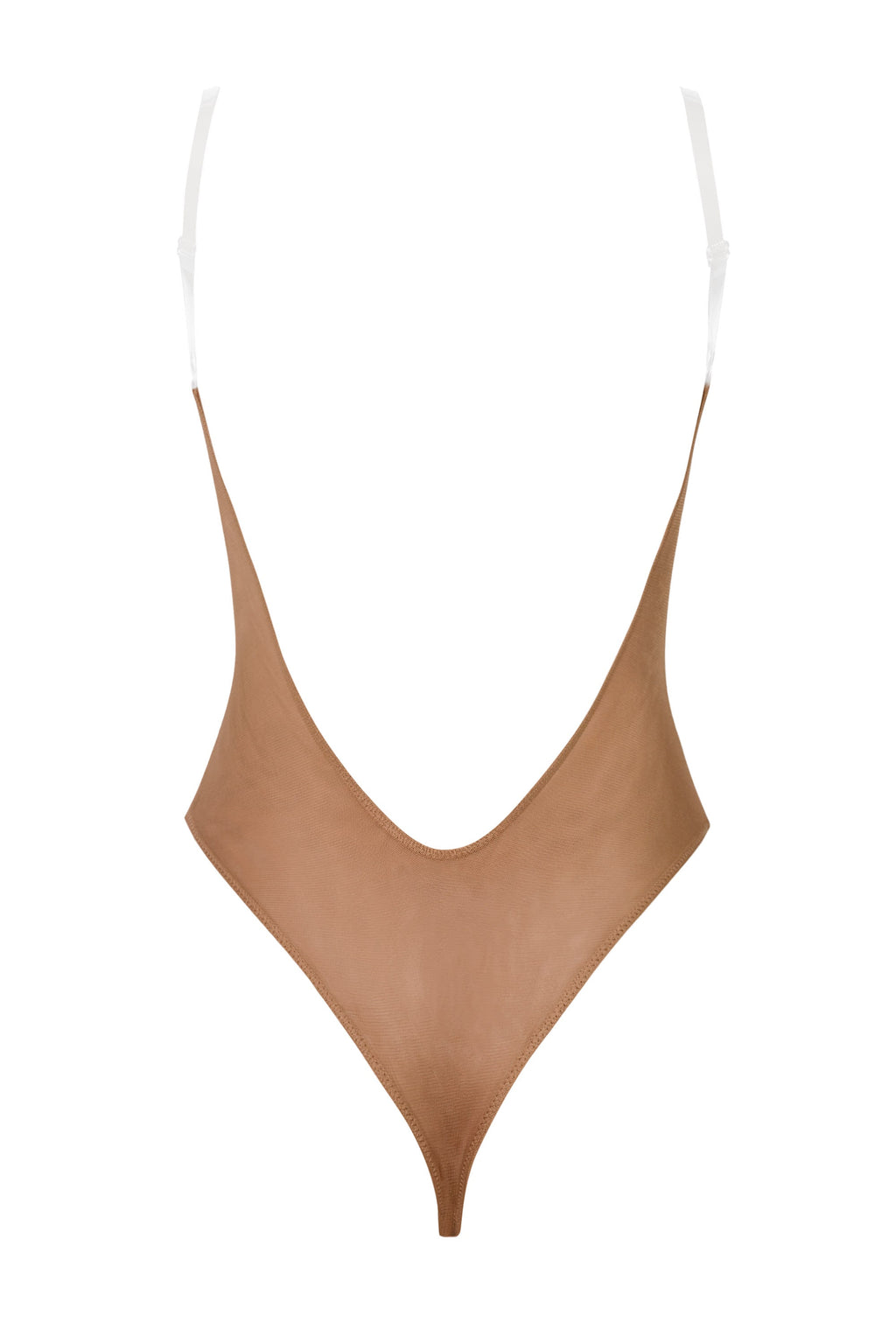 Soft Mesh Invisible Strap Thong Bodysuit in Honey