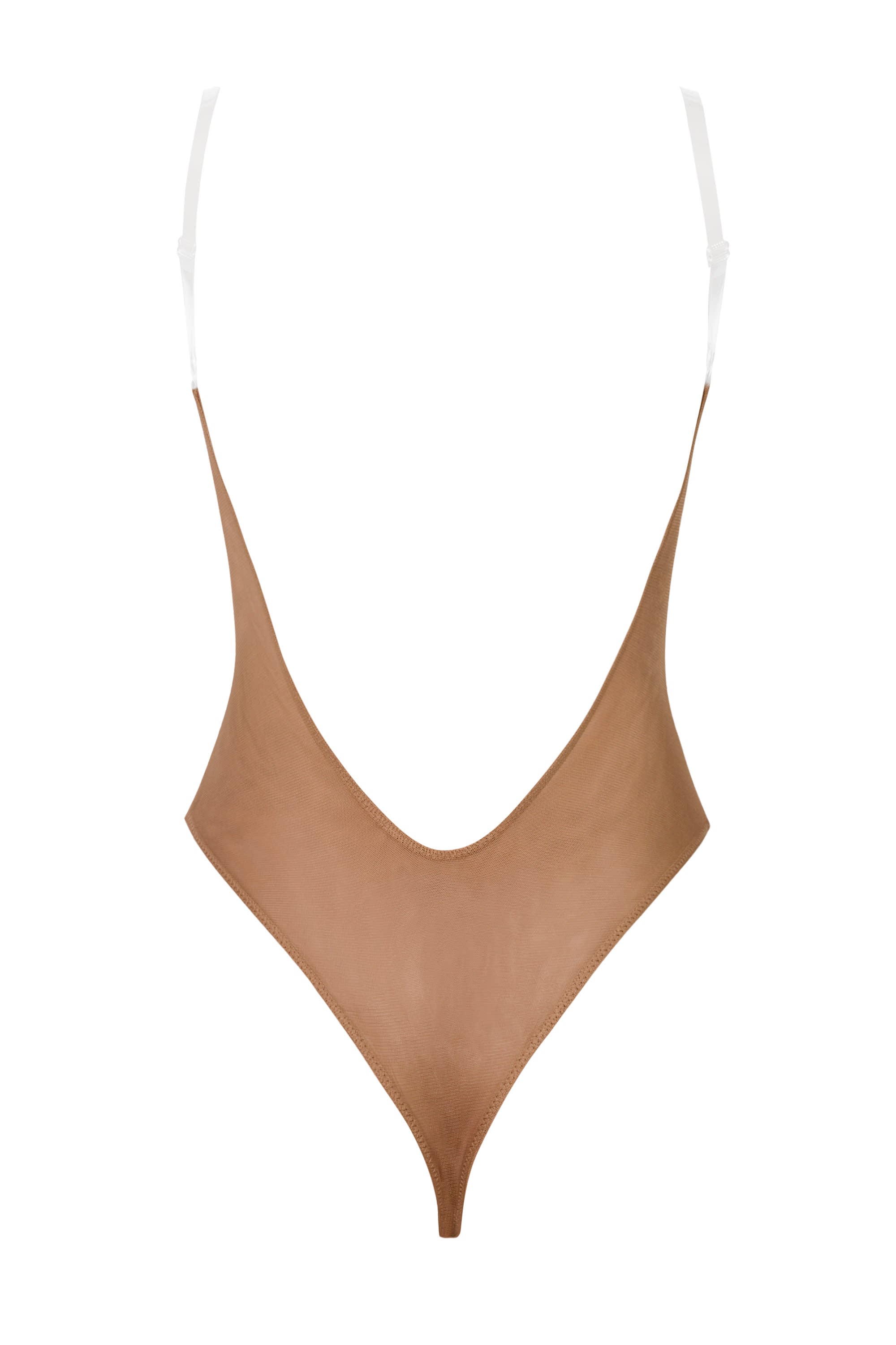 Soft Mesh Invisible Strap Thong Bodysuit in Honey