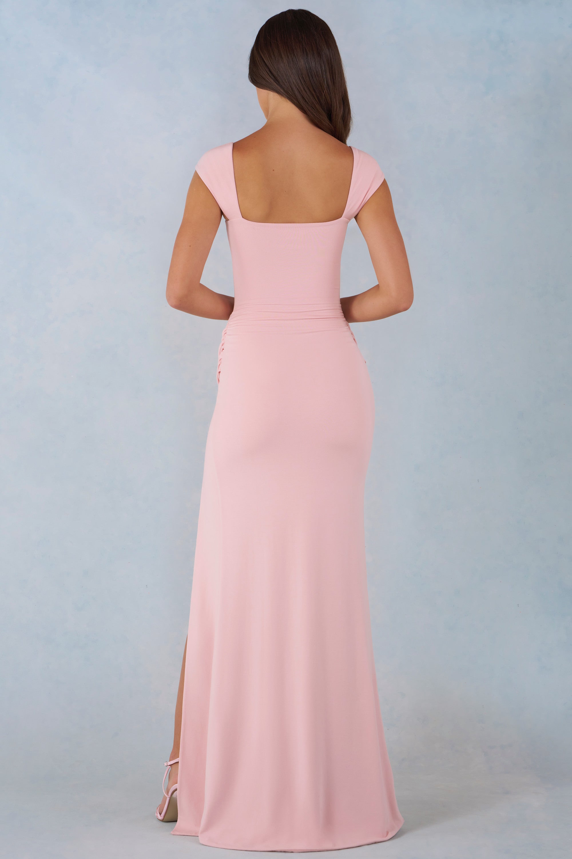 Modal Sweetheart-Neck Cowl-Waist Maxi Dress in Blush Pink