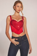 Sweetheart-Neck Lace-Up Corset Top in Rose Red