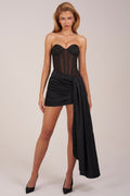 Bandeau Lace-Up Corset Mini Dress  in Black