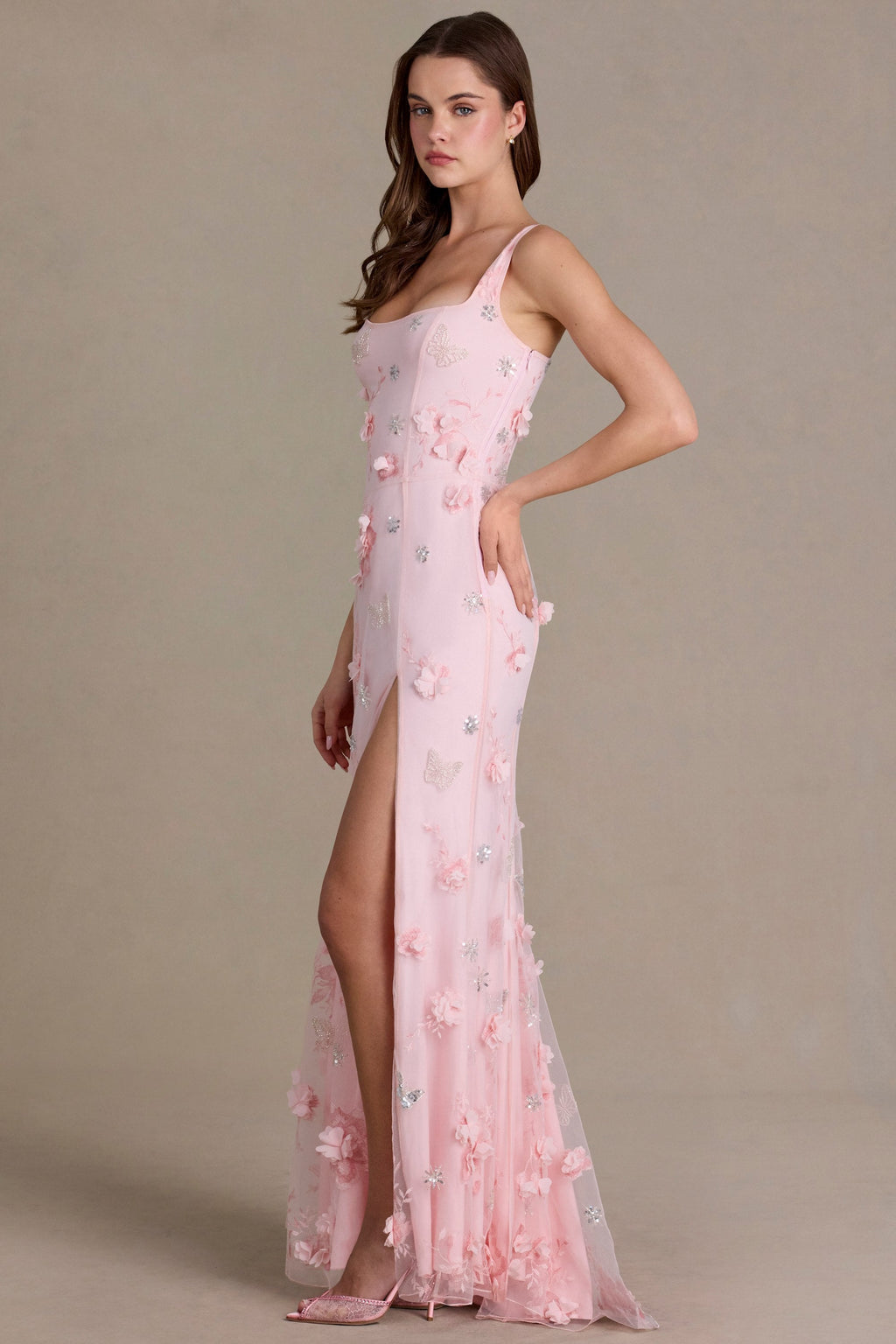 Premium Embellished Corset Gown in Baby Pink