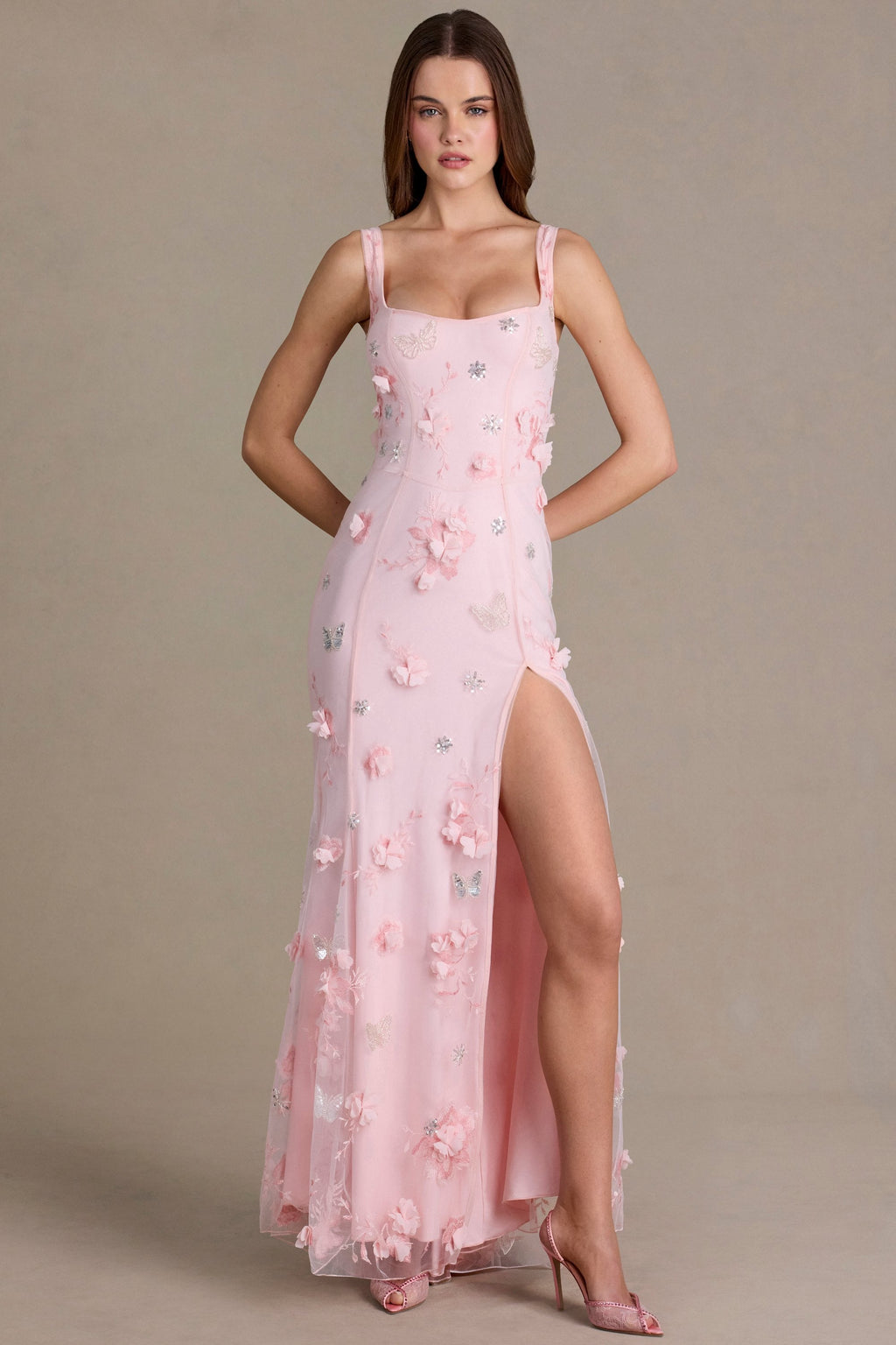 Premium Embellished Corset Gown in Baby Pink