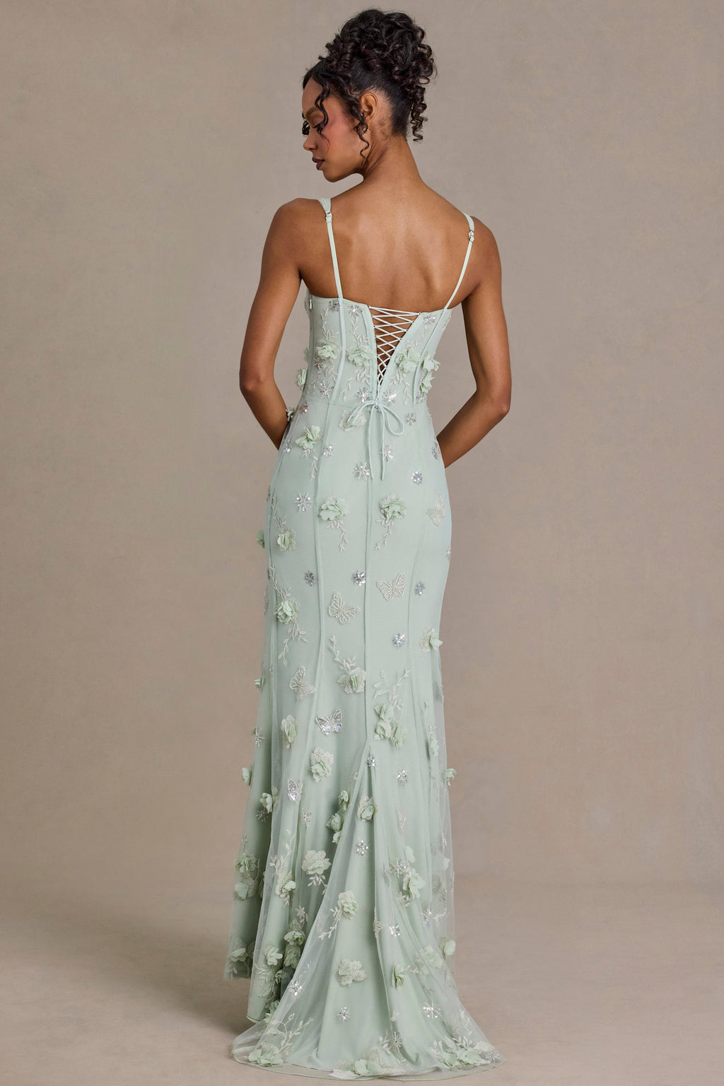 Premium Embellished Corset Gown in Sage Green