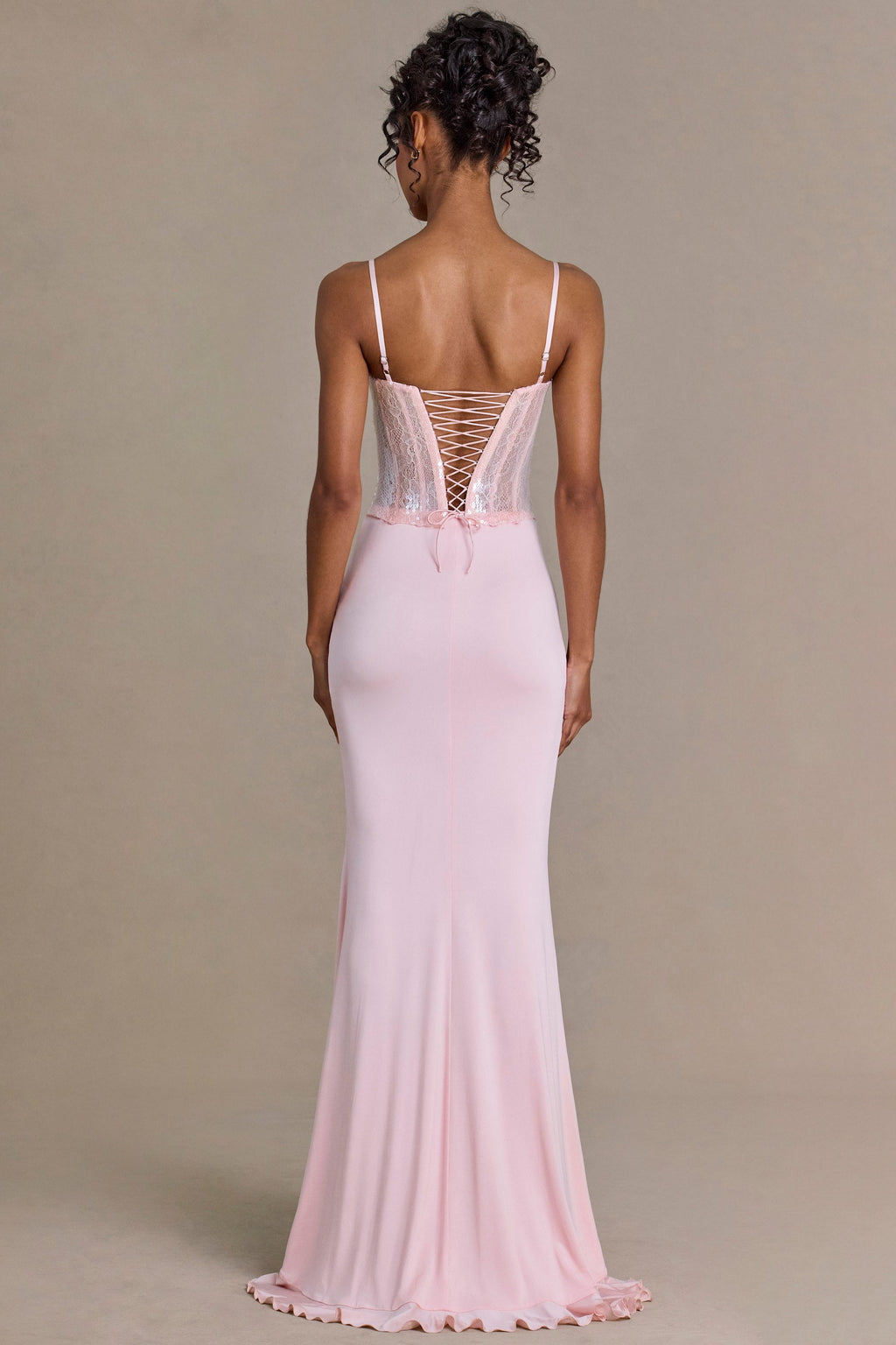 Premium Embellished Lace Corset Gown in Baby Pink