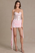 Premium Embellished Lace Corset Mini Dress in Baby Pink