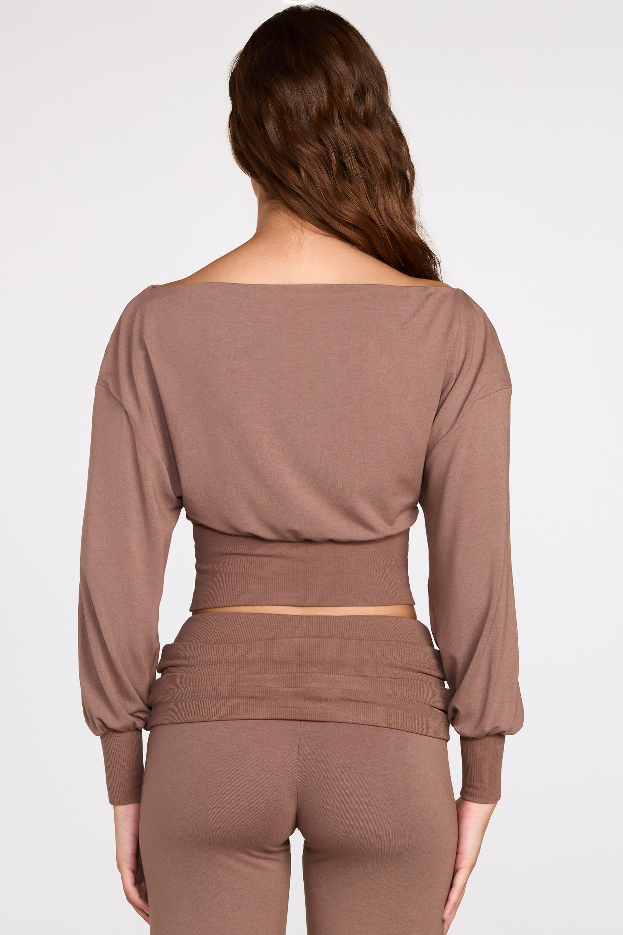 Modal Off-Shoulder Long-Sleeve Top in Mocha