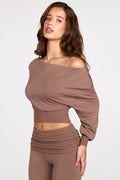 Modal Off-Shoulder Long-Sleeve Top in Mocha