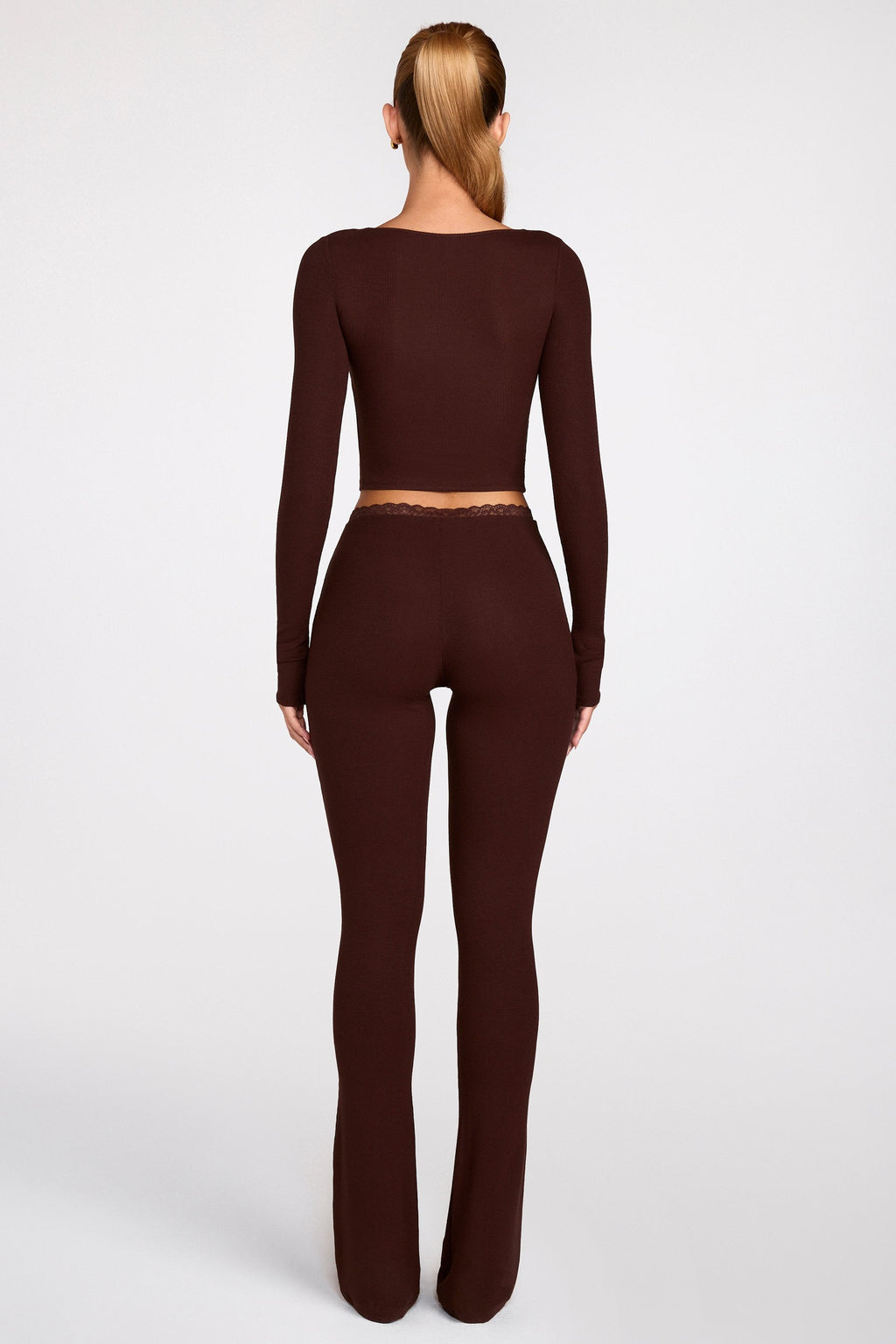 Modal Mid-Rise Flared Trousers in Chocolate Brown
