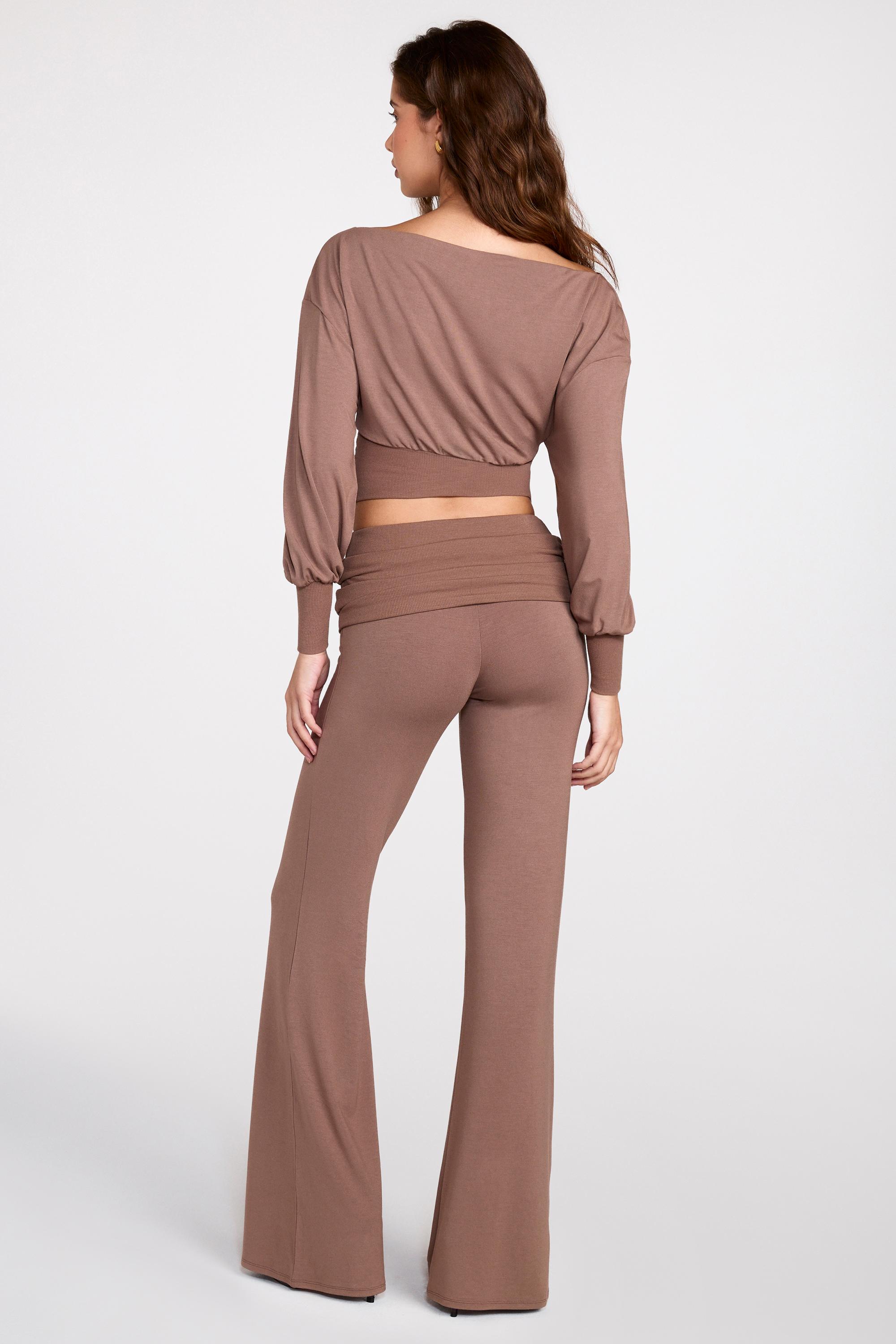 Modal Low-Rise Straight-Leg Trousers in Mocha