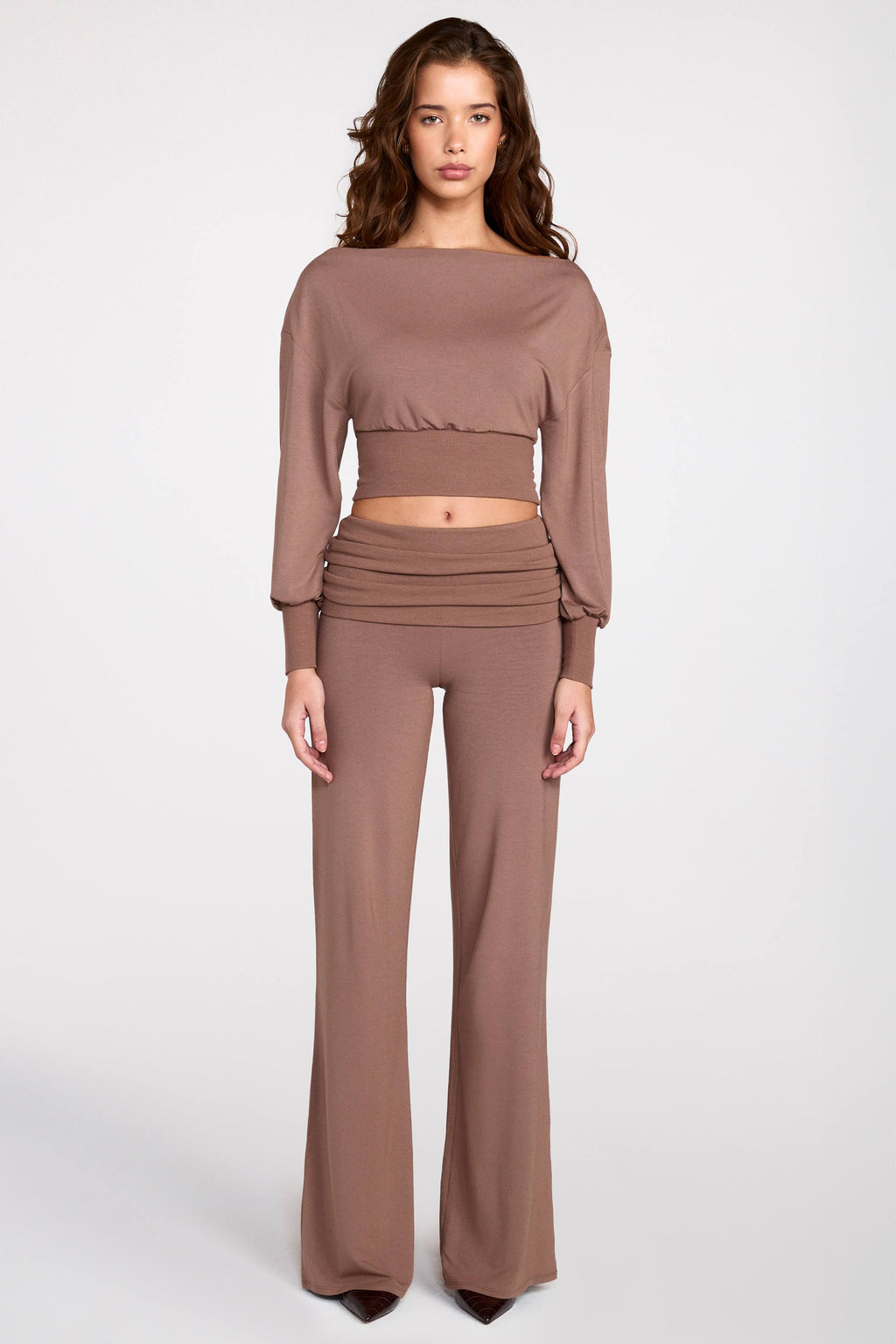 Modal Low-Rise Straight-Leg Trousers in Mocha