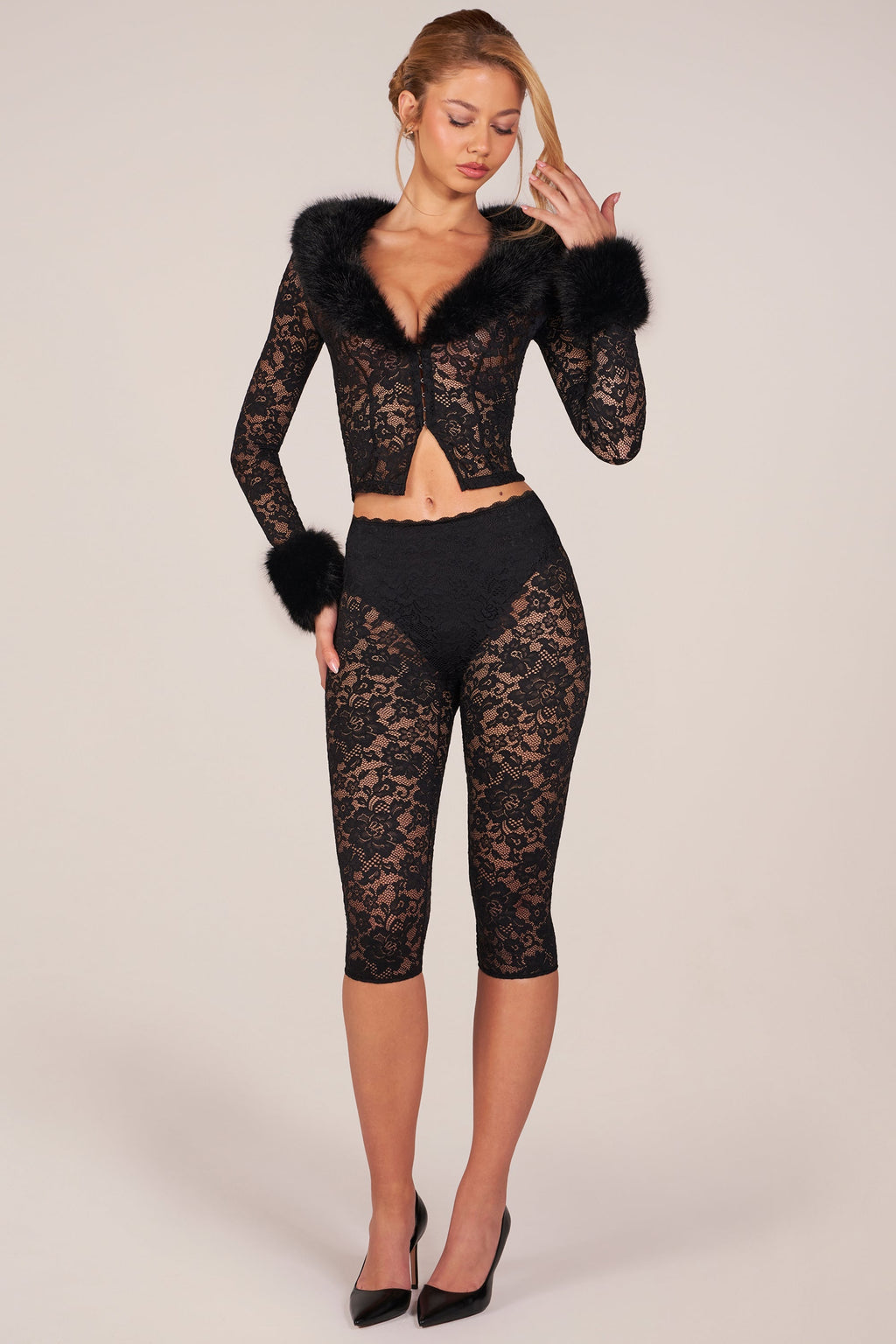 Laced Capri Trousers  in Black