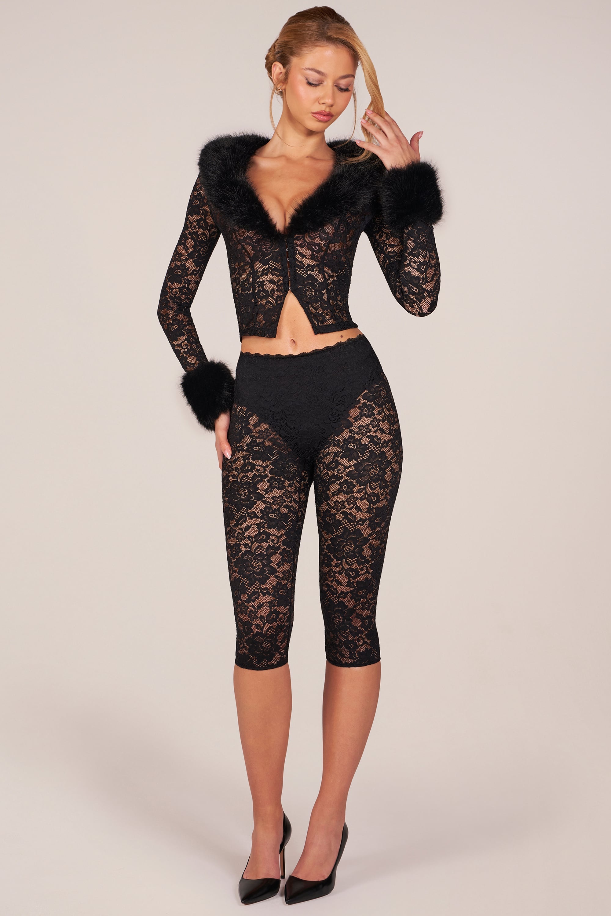 Laced Capri Trousers  in Black