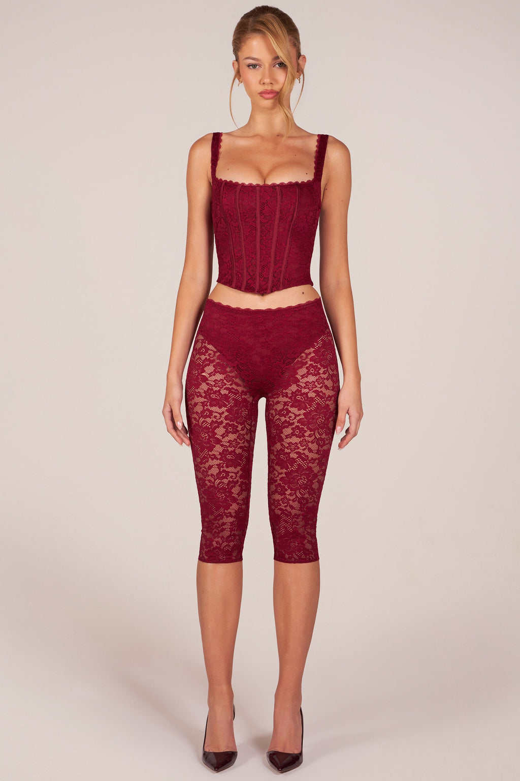 Laced Capri Trousers  in Cherry Red