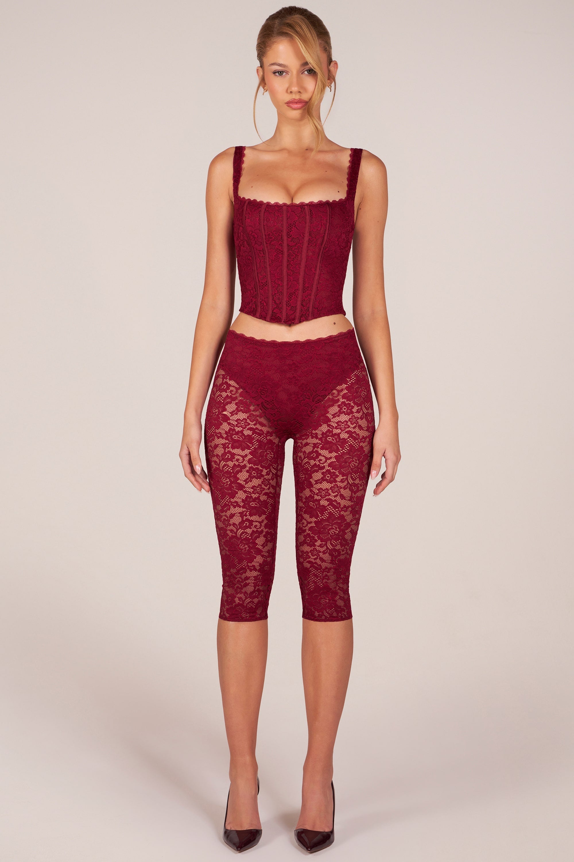Laced Capri Trousers  in Cherry Red
